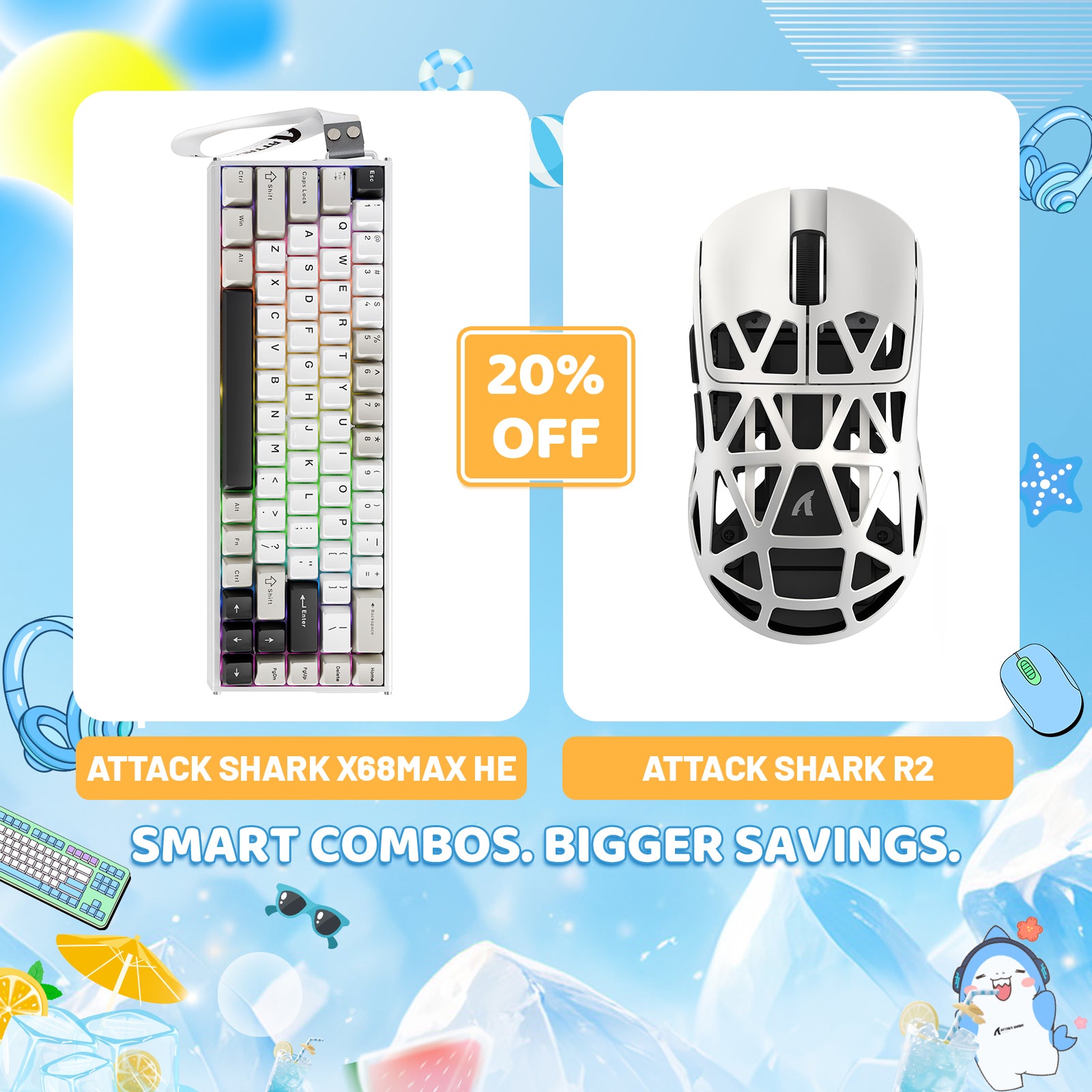 ATTACK SHARK X68MAX HE Rapid Trigger Aluminum Keyboard + R2 Magnesium Alloy Wireless Gaming Mouse Bundle