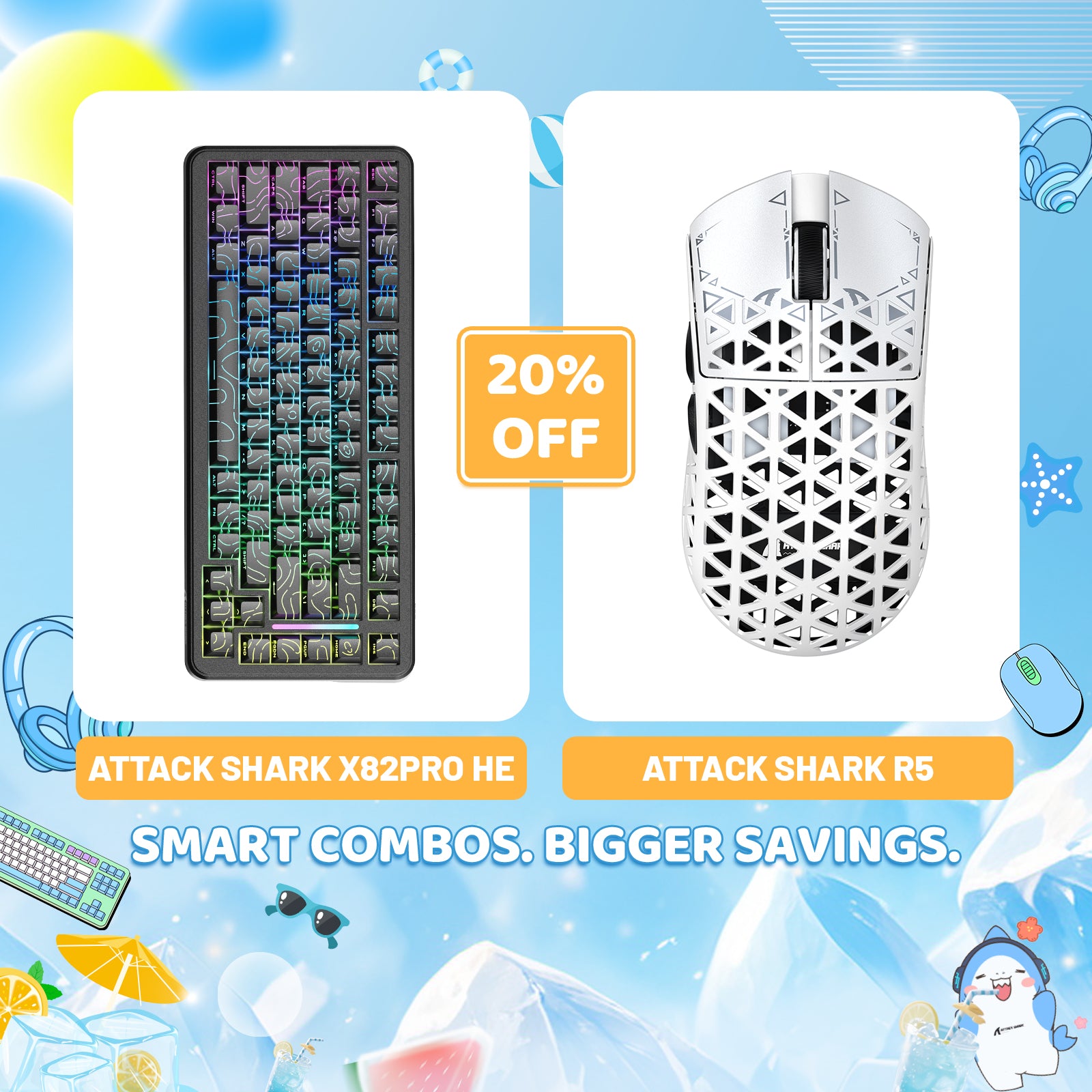 ATTACK SHARK X82PRO HE Rapid Trigger Keyboard + R5 Carbon Fiber Wireless Gaming Mouse Bundle