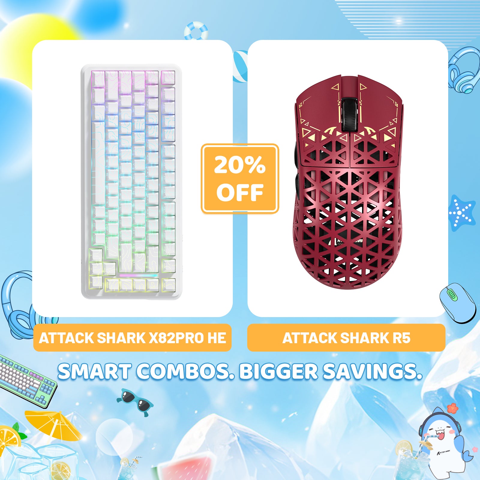 ATTACK SHARK X82PRO HE Rapid Trigger Keyboard + R5 Carbon Fiber Wireless Gaming Mouse Bundle
