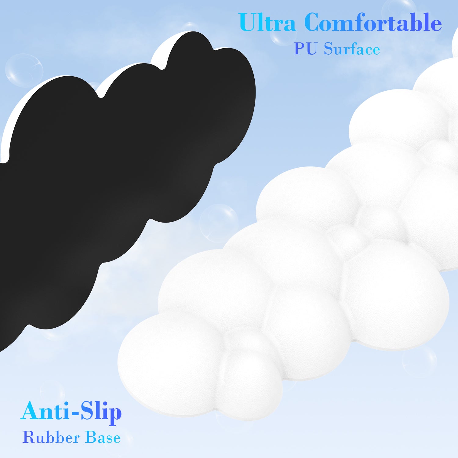 Cloud wrist rest with anti-slip rubber base in black and white design.