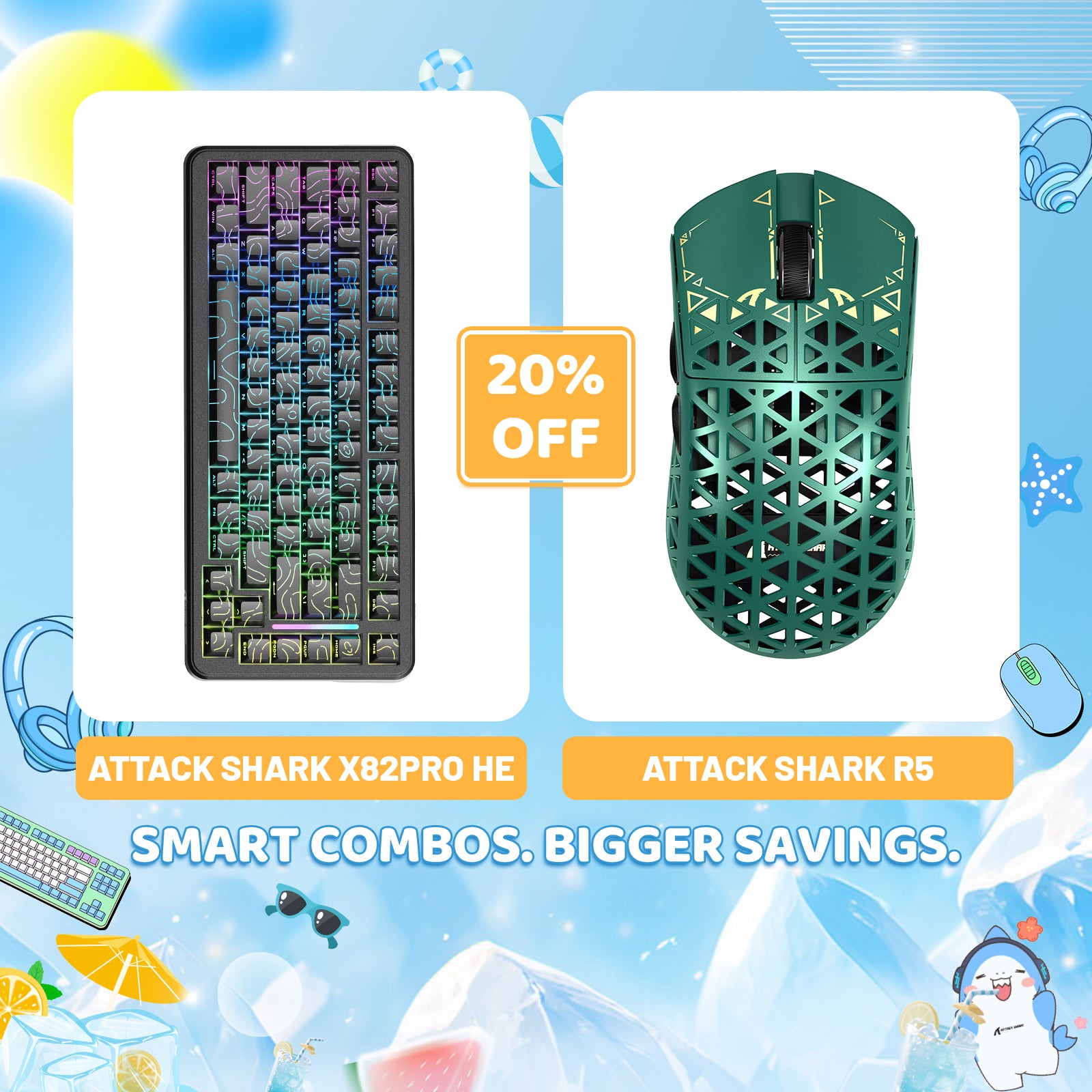 ATTACK SHARK X82PRO HE Rapid Trigger Keyboard + R5 Carbon Fiber Wireless Gaming Mouse Bundle