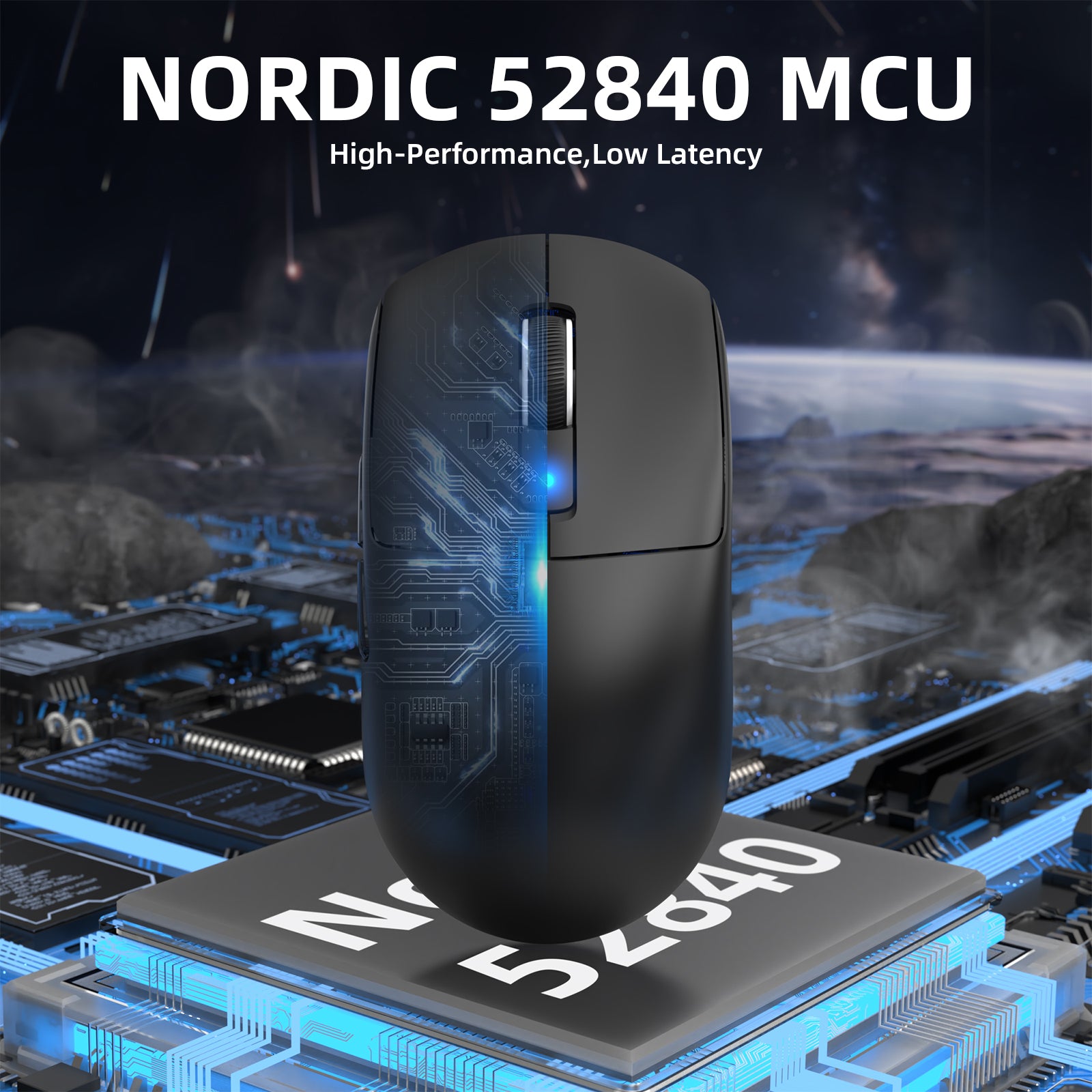 Attack Shark R6PRO mouse with Nordic 52840 MCU, showcasing advanced gaming technology.