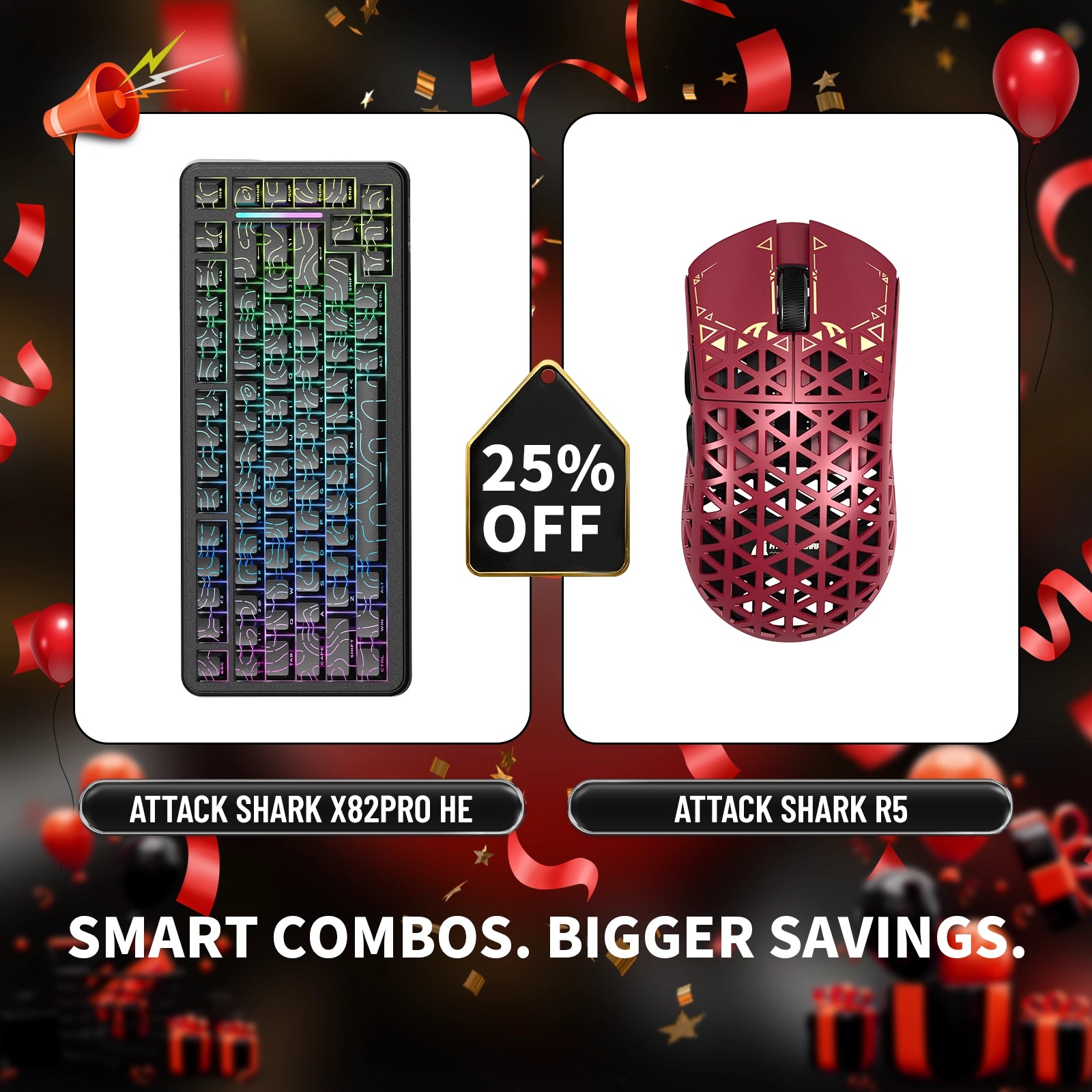 ATTACK SHARK X82PRO HE Rapid Trigger-Tastatur + R5 Carbon Fiber Wireless Gaming-Maus im Bundle