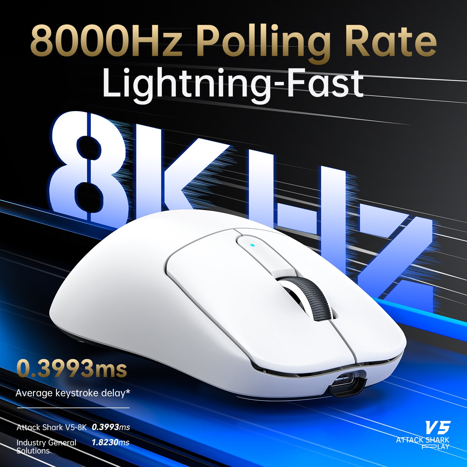 ATTACK SHARK V5 8KHz Wireless PAW3950MAX Gaming Mouse with C06 Ultra Cable