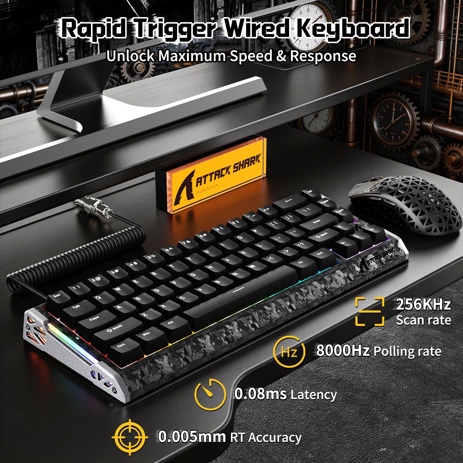 Paquete gaming ATTACK SHARK R68 HE & R5 ULTRA de fibra de carbono con cable en espiral C01 ULTRA