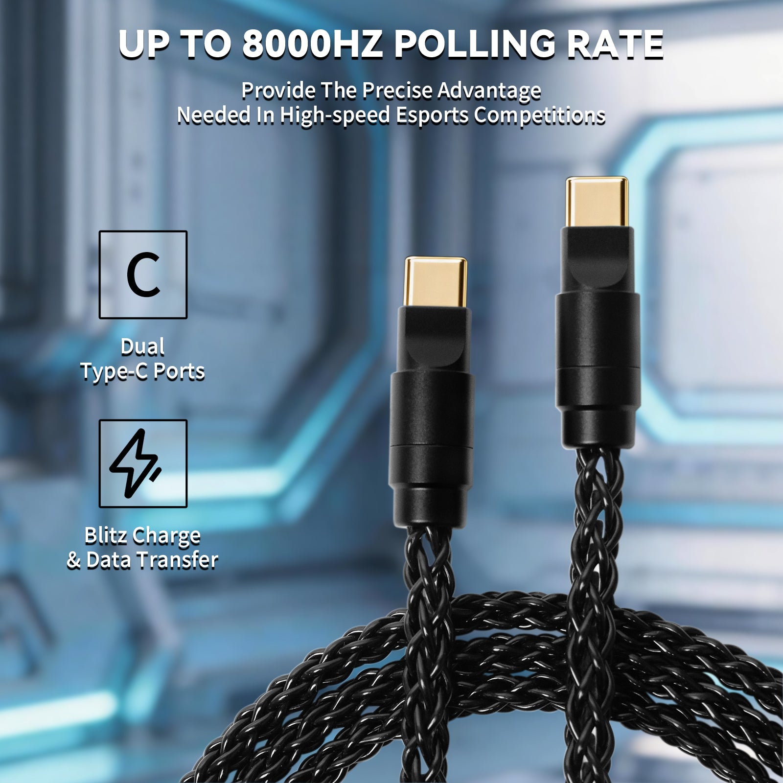 Câble 2-en-1 Type C ATTACK SHARK C07 PRO pour clavier/souris de jeu 8KHz