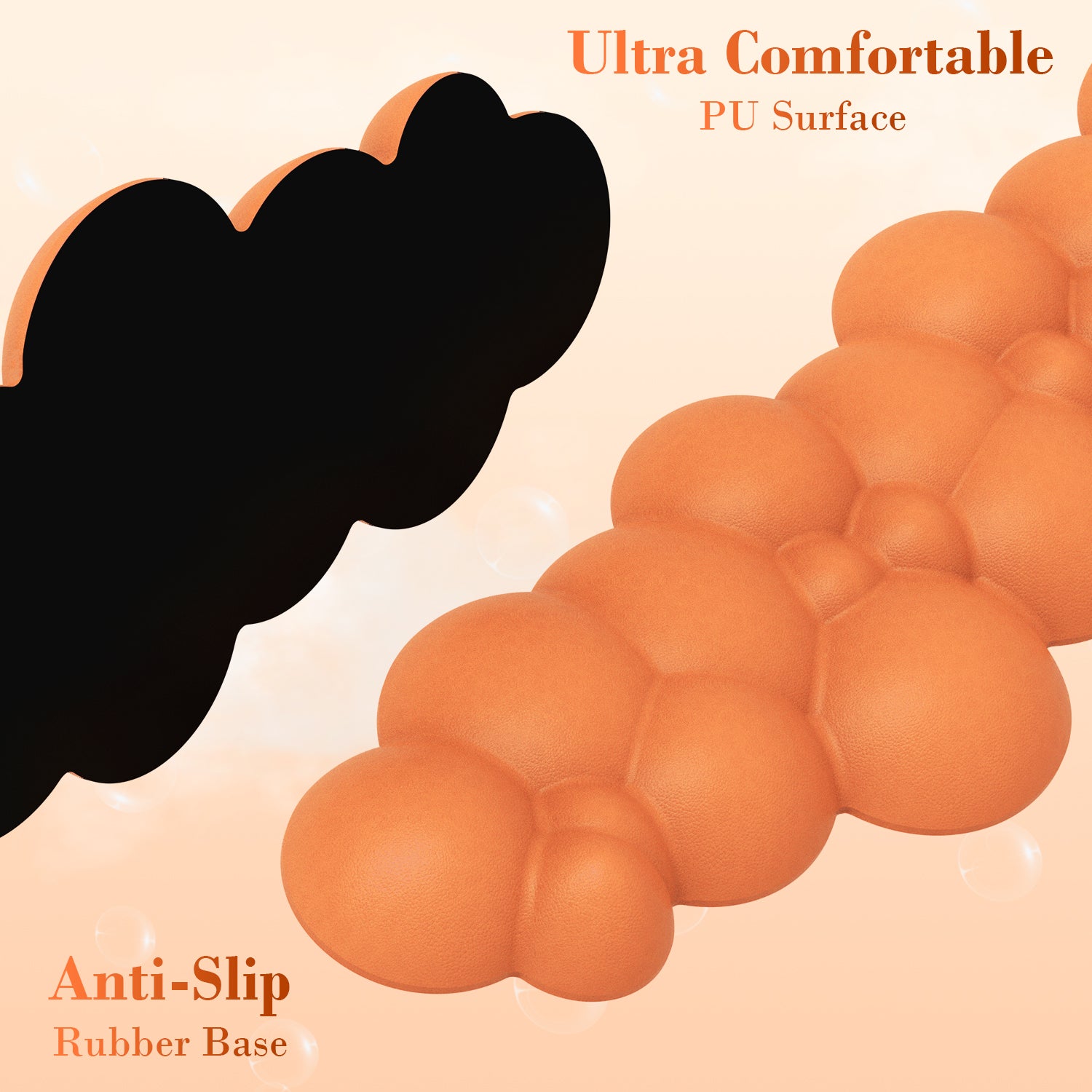 Orange cloud-shaped ergonomic wrist rest with anti-slip rubber base.