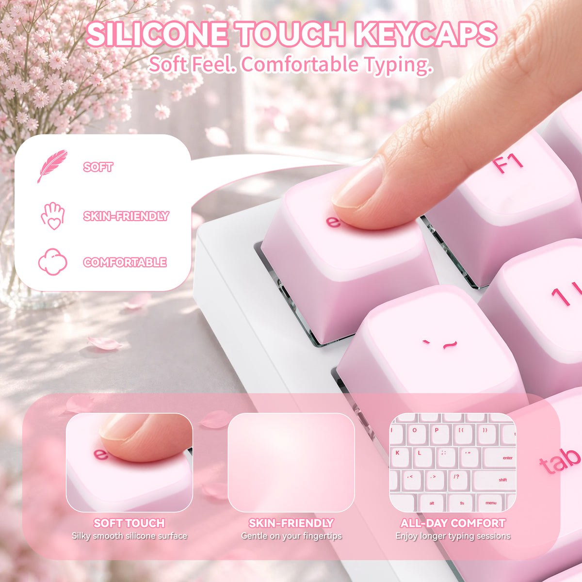 ATTACK SHARK SK01 113 Keys Silicone Keycap Set, Cherry Profile, ANSI, Pink