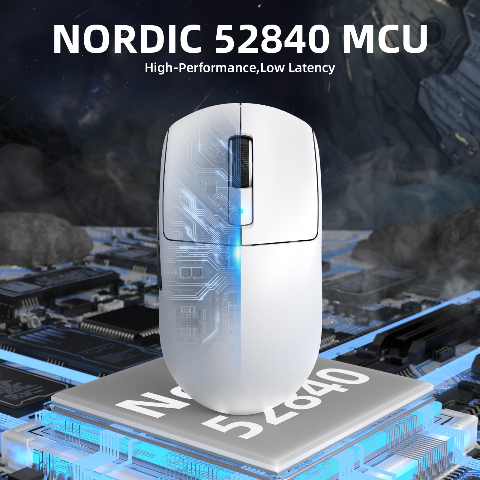 Attack Shark R6PRO gaming mouse showcasing Nordic 52840 MCU performance and low latency.