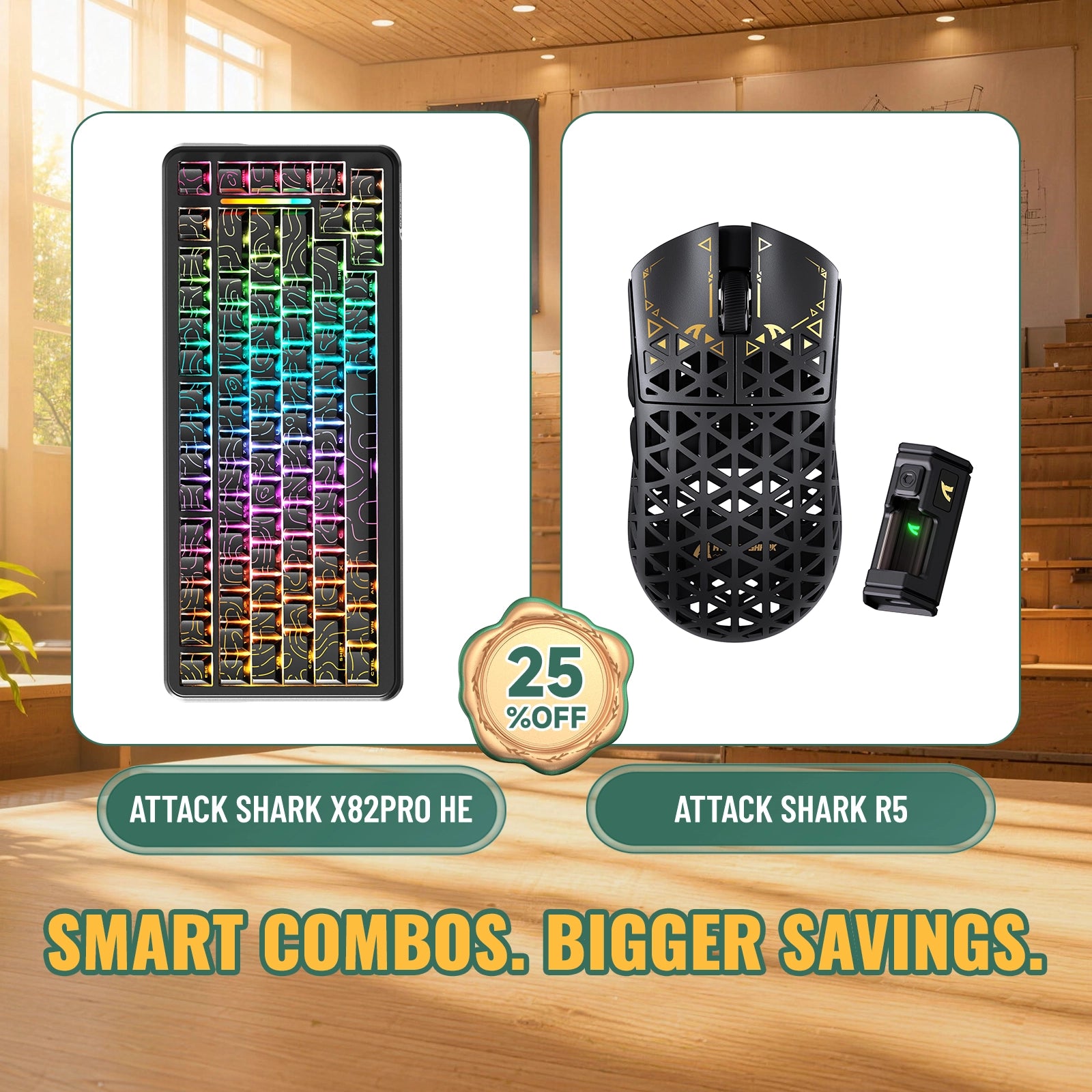 Paquete ATTACK SHARK X82PRO HE teclado Rapid Trigger + ratón para juegos inalámbrico de fibra de carbono R5