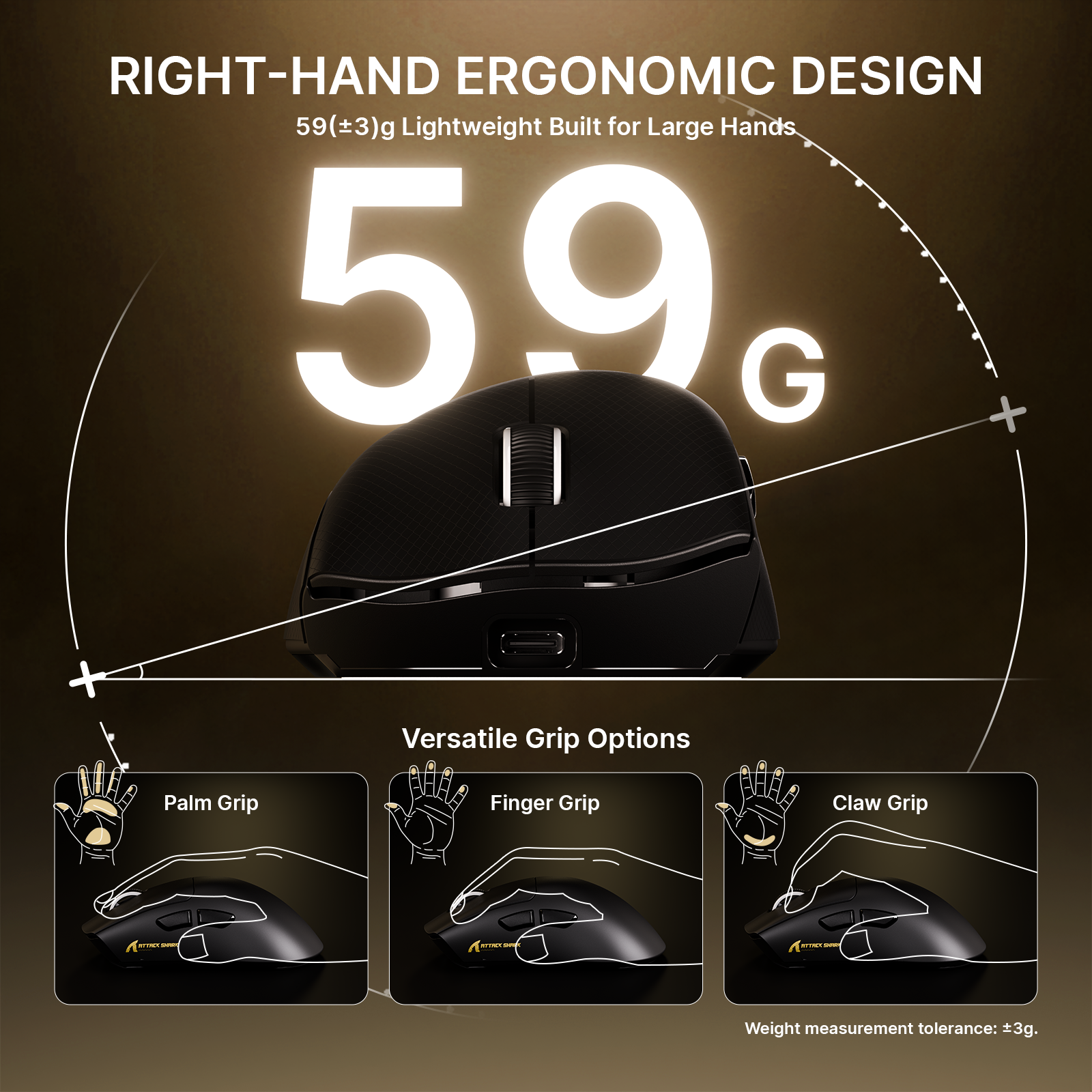 ATTACK SHARK V8 Ultra-Light Ergonomic Wireless Gaming Mouse