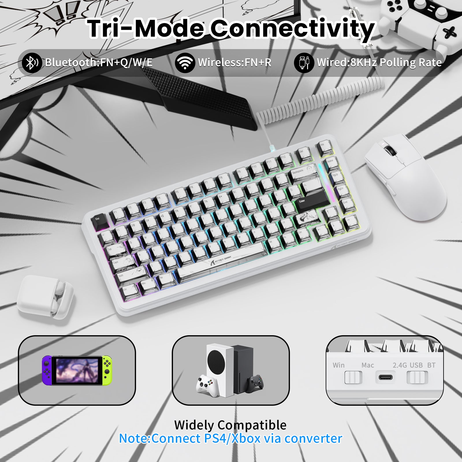 Clavier magnétique ATTACK SHARK X82PRO HE avec câble spiralé C01Ultra RGB