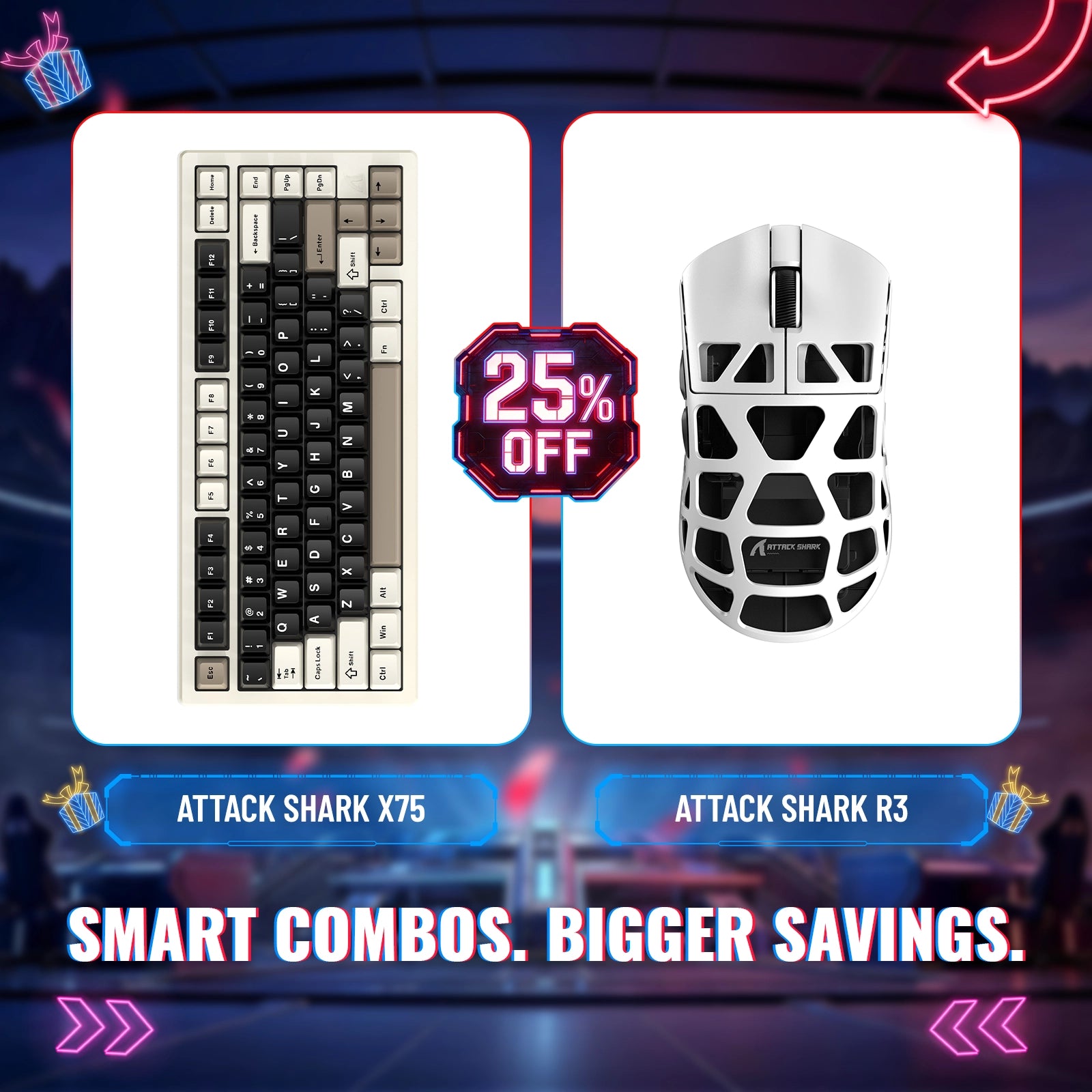 ATTACK SHARK X75 Pełna Aluminiowa Klawiatura + Mysz Gamingowa z Stopu Magnezu R3 Zestaw