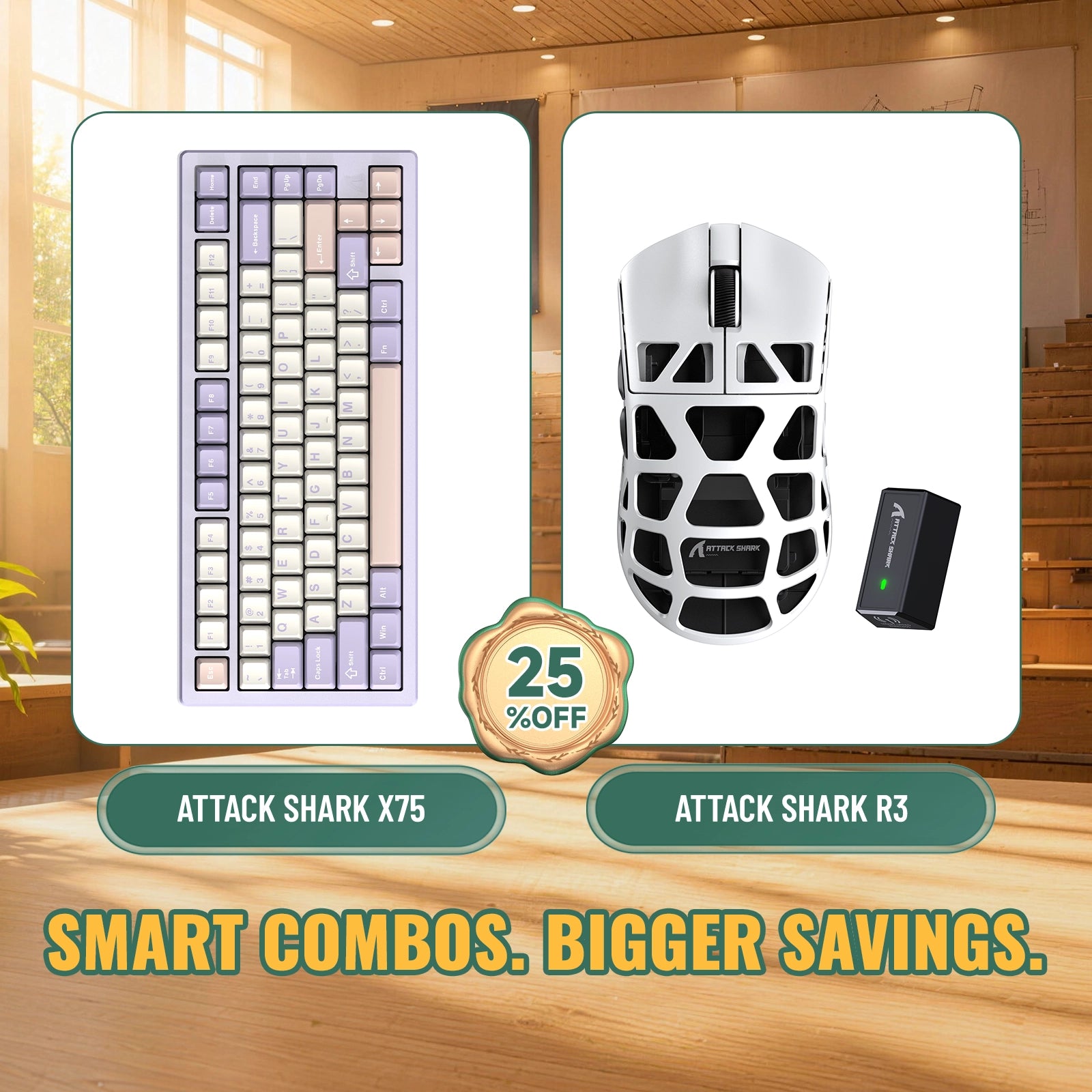 Paquete ATTACK SHARK X75 teclado de aluminio completo + ratón para juegos de aleación de magnesio R3