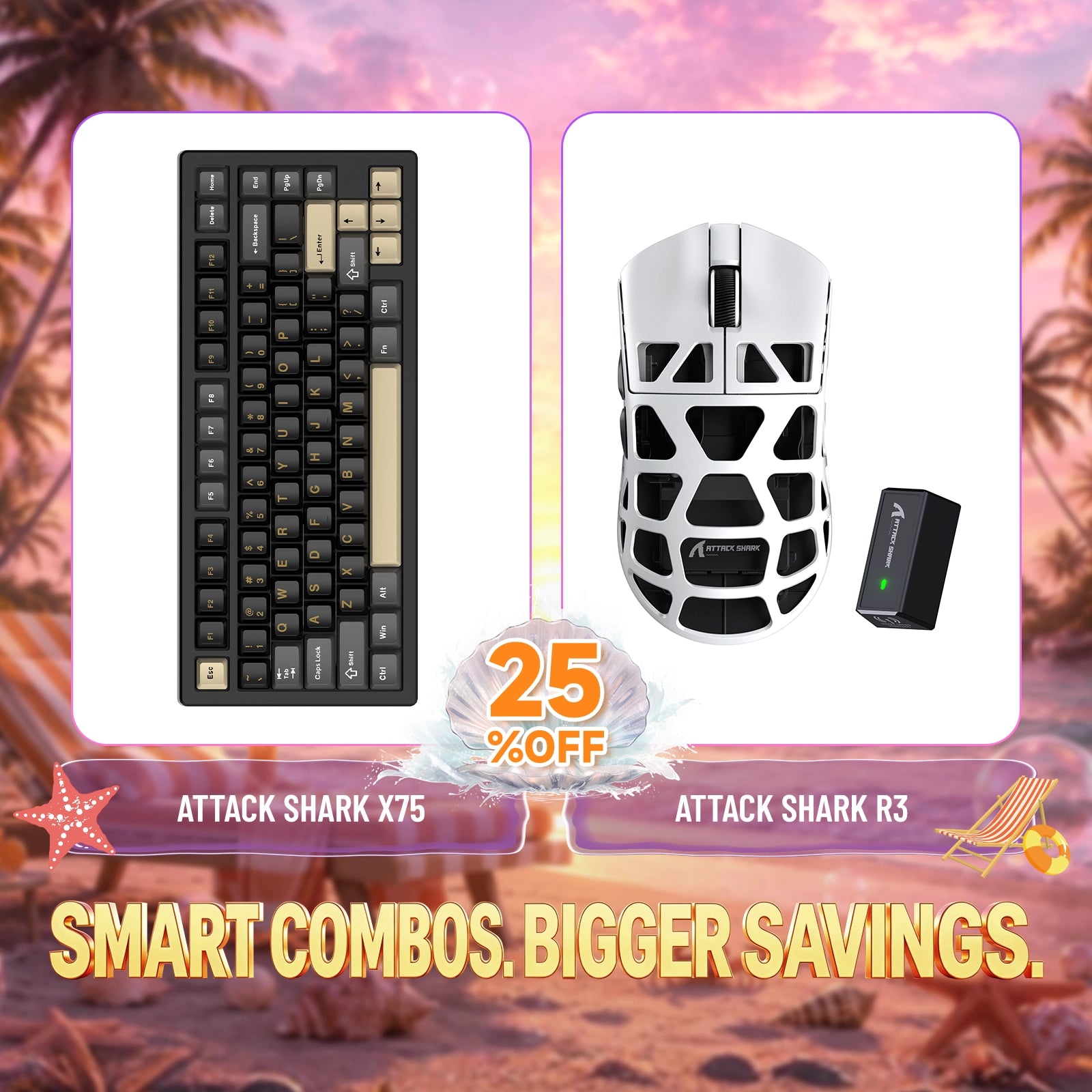 ATTACK SHARK X75 Pełna aluminiowa klawiatura + zestaw myszy do gier z stopu magnezu R3