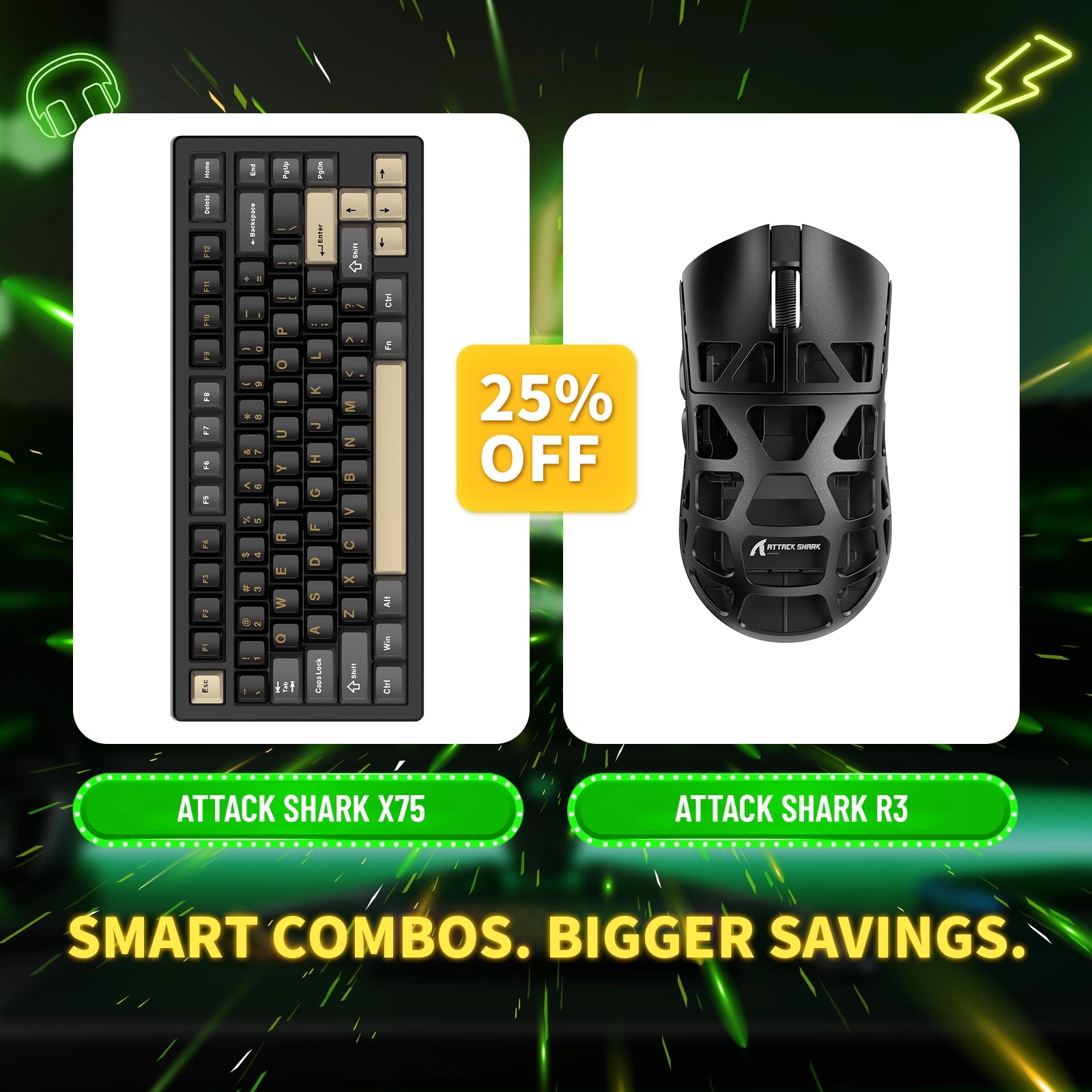 ATTACK SHARK X75 Full Aluminum Keyboard + R3 Magnesium Alloy Gaming Mouse Bundle