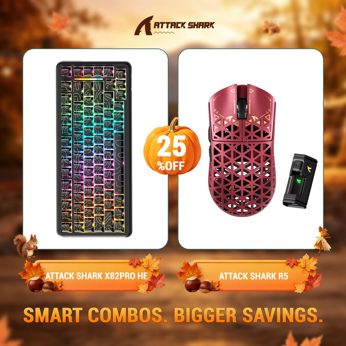 Bundle tastiera ATTACK SHARK X82 PRO HE con attivazione rapida + mouse da gaming wireless in fibra di carbonio R5