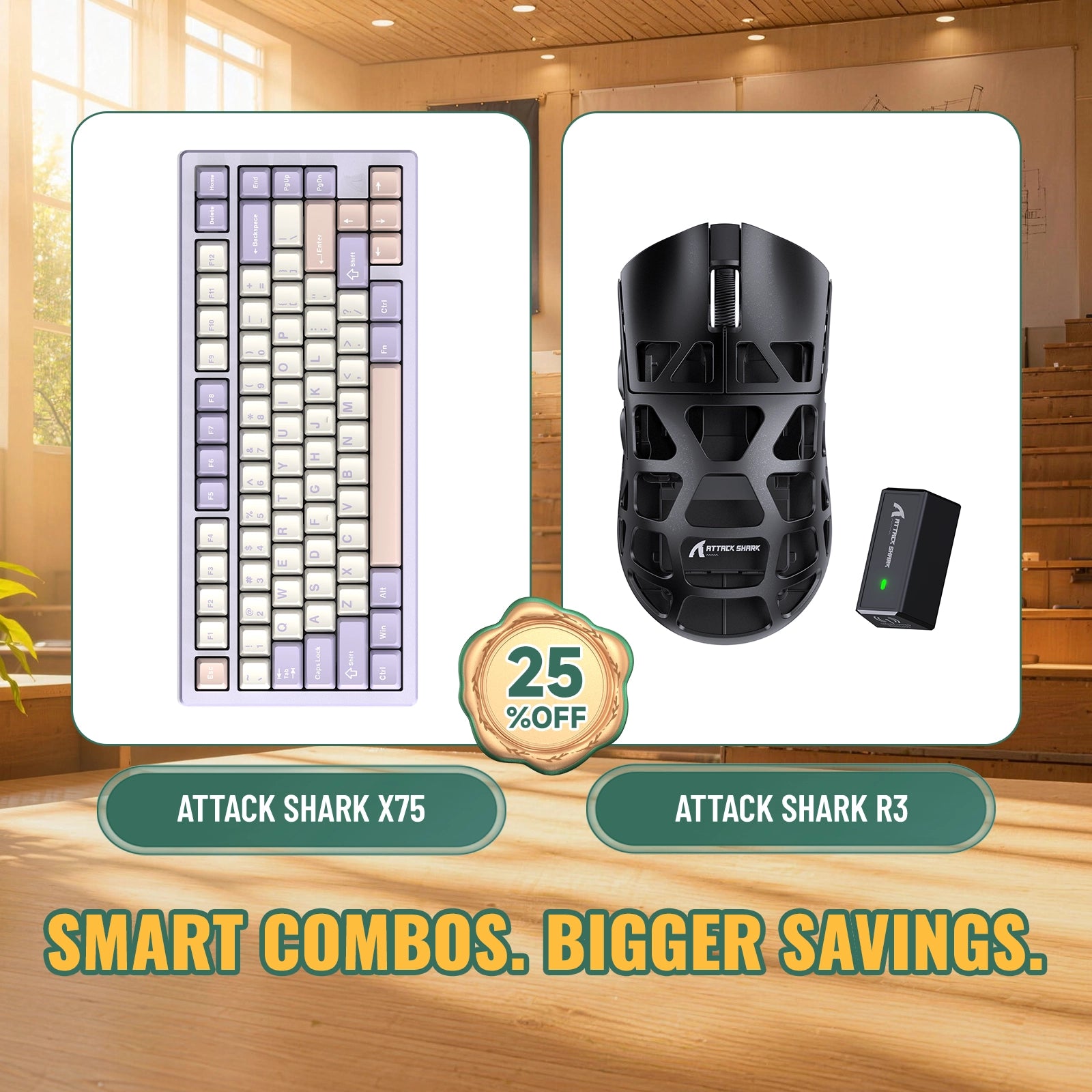 Paquete ATTACK SHARK X75 teclado de aluminio completo + ratón para juegos de aleación de magnesio R3