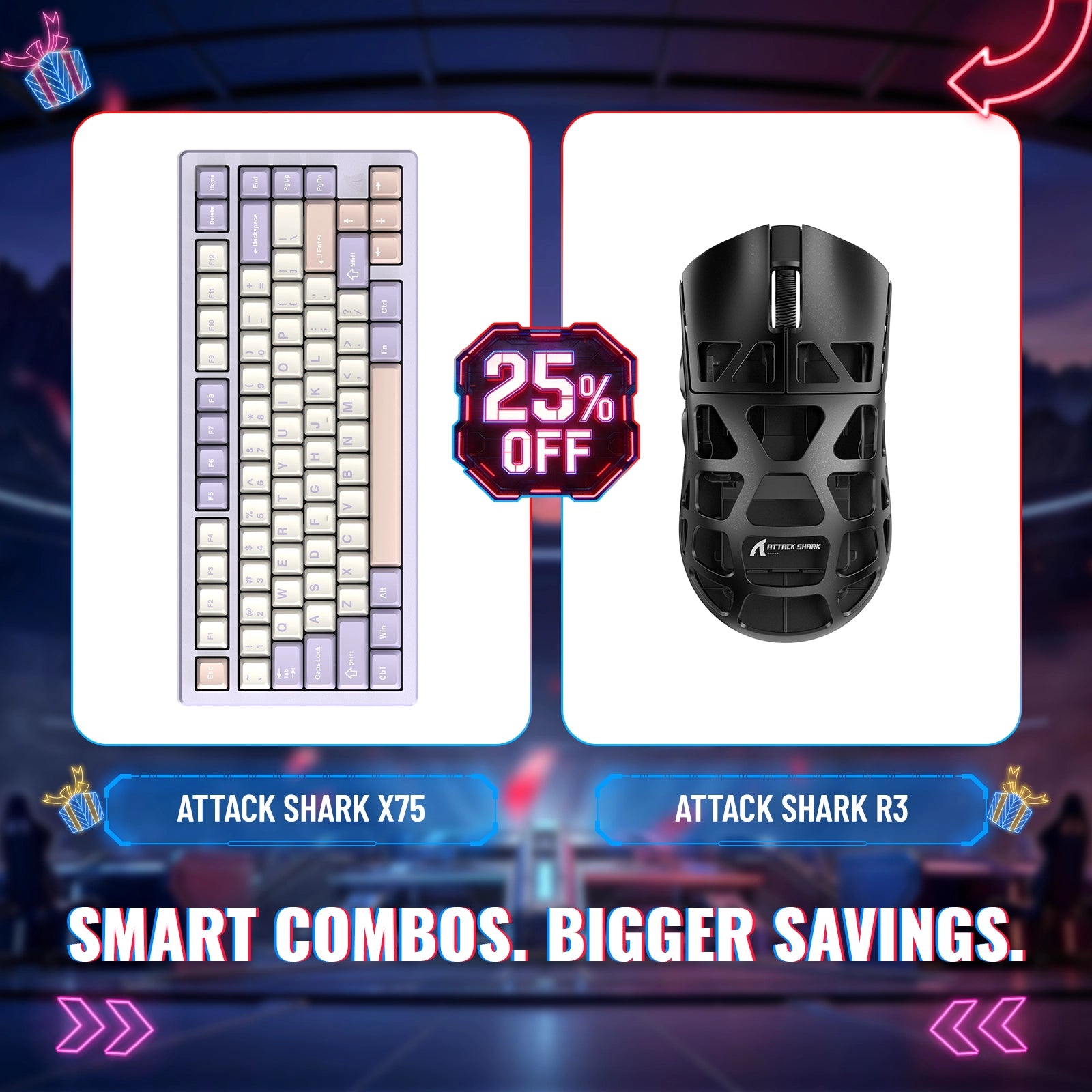 ATTACK SHARK X75 Pełna Aluminiowa Klawiatura + Mysz Gamingowa z Stopu Magnezu R3 Zestaw