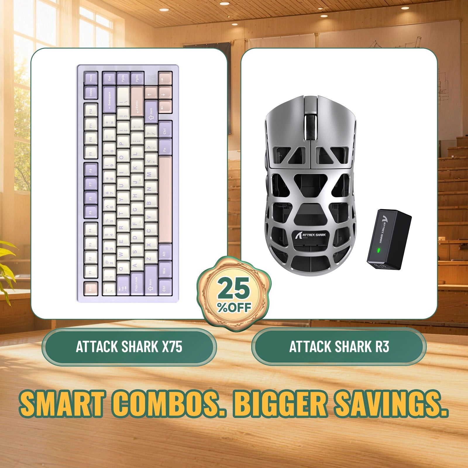 Paquete ATTACK SHARK X75 teclado de aluminio completo + ratón para juegos de aleación de magnesio R3