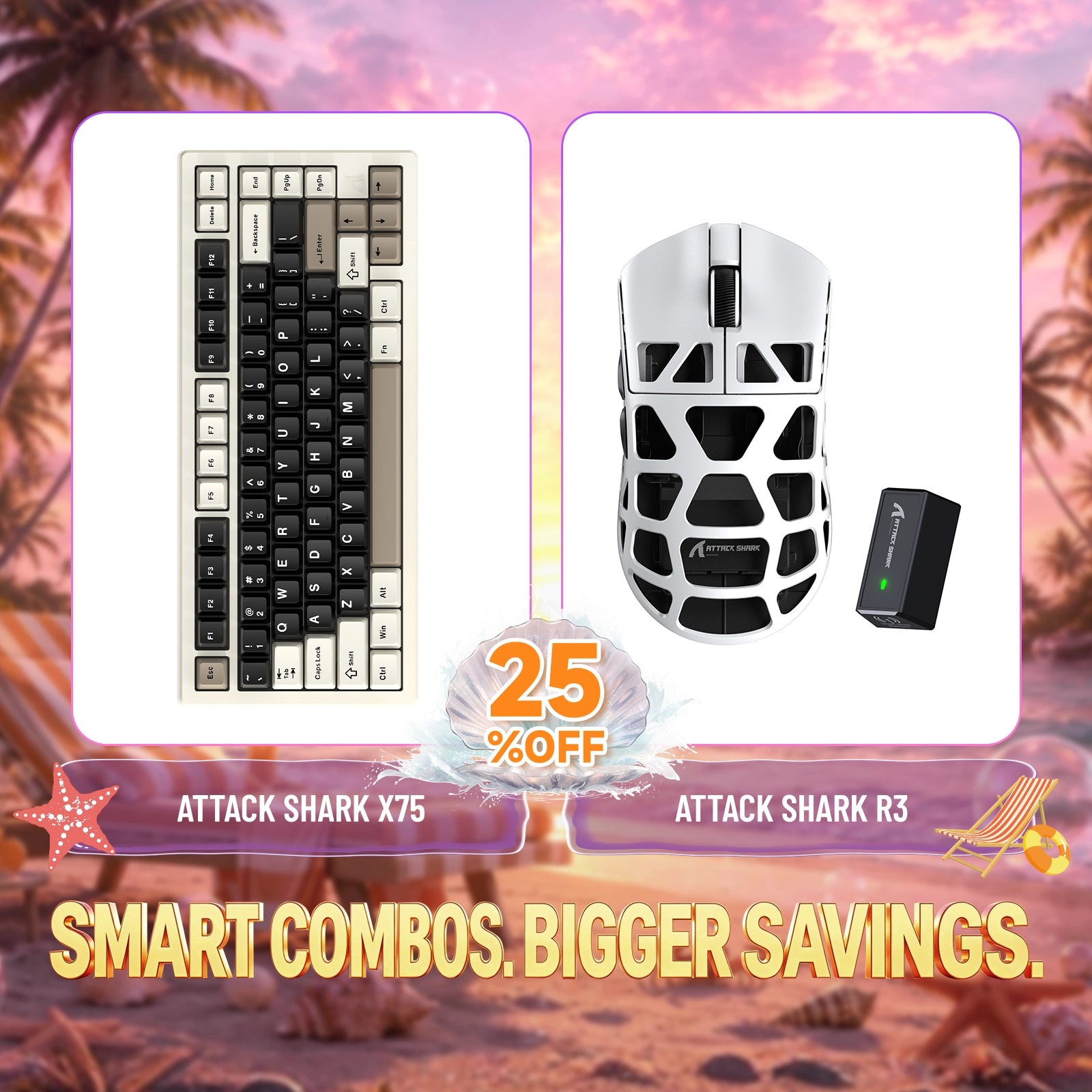 ATTACK SHARK X75 Pełna aluminiowa klawiatura + zestaw myszy do gier z stopu magnezu R3