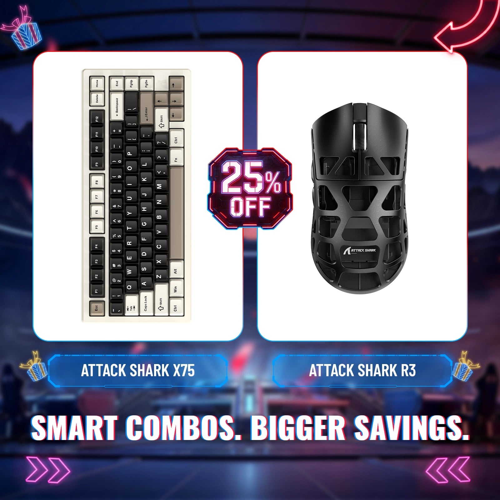 ATTACK SHARK X75 Pełna Aluminiowa Klawiatura + Mysz Gamingowa z Stopu Magnezu R3 Zestaw