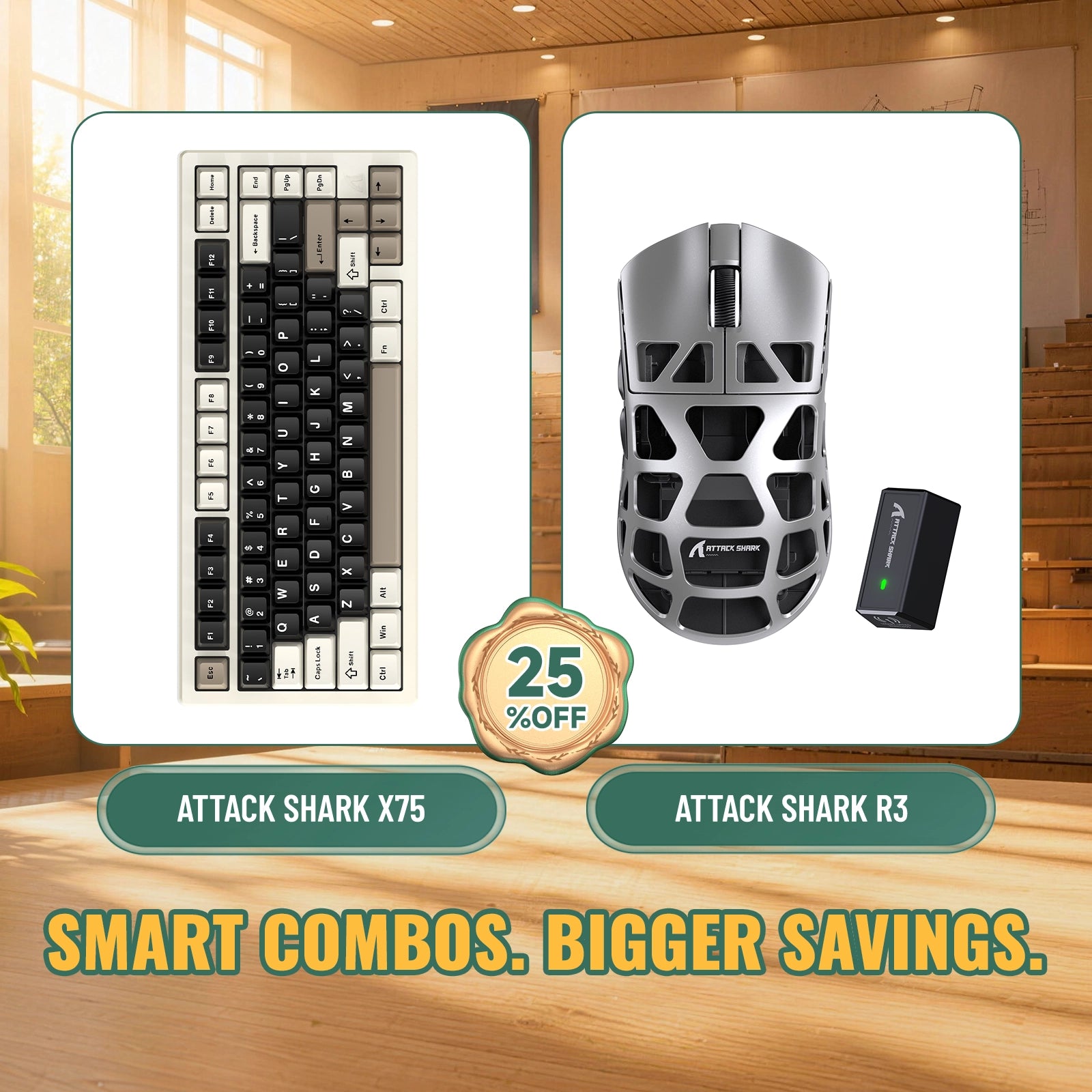 Paquete ATTACK SHARK X75 teclado de aluminio completo + ratón para juegos de aleación de magnesio R3