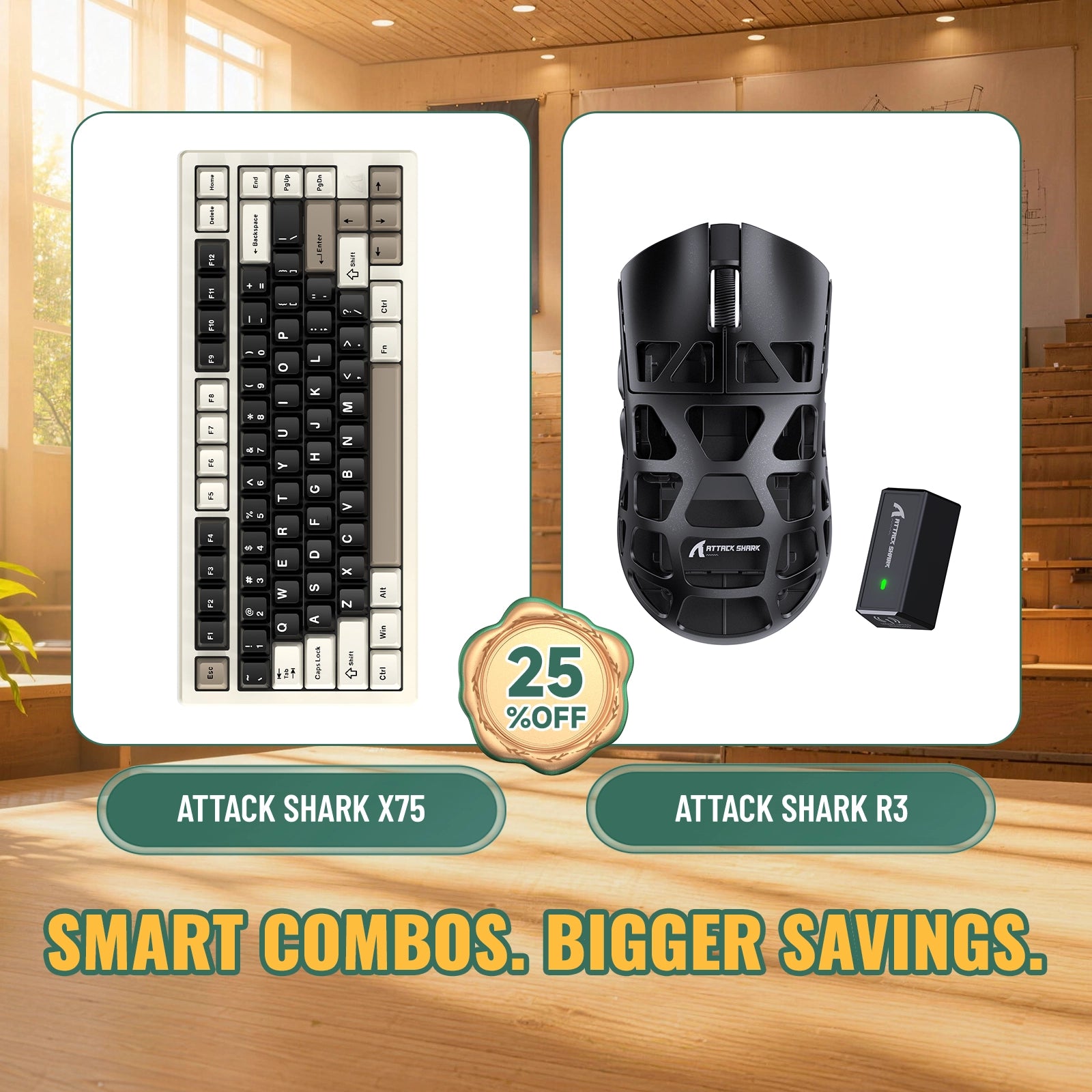 Paquete ATTACK SHARK X75 teclado de aluminio completo + ratón para juegos de aleación de magnesio R3