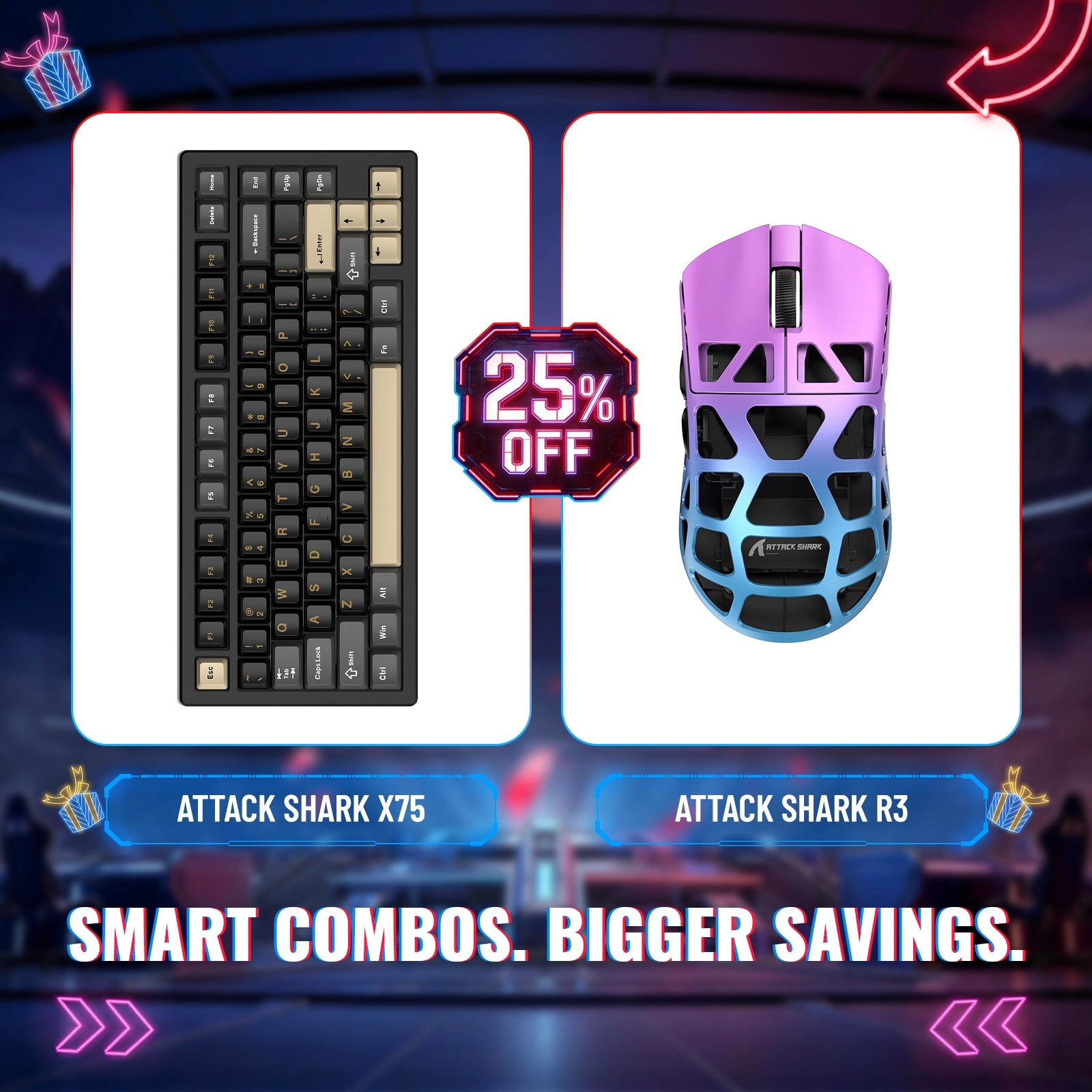 ATTACK SHARK X75 Pełna Aluminiowa Klawiatura + Mysz Gamingowa z Stopu Magnezu R3 Zestaw
