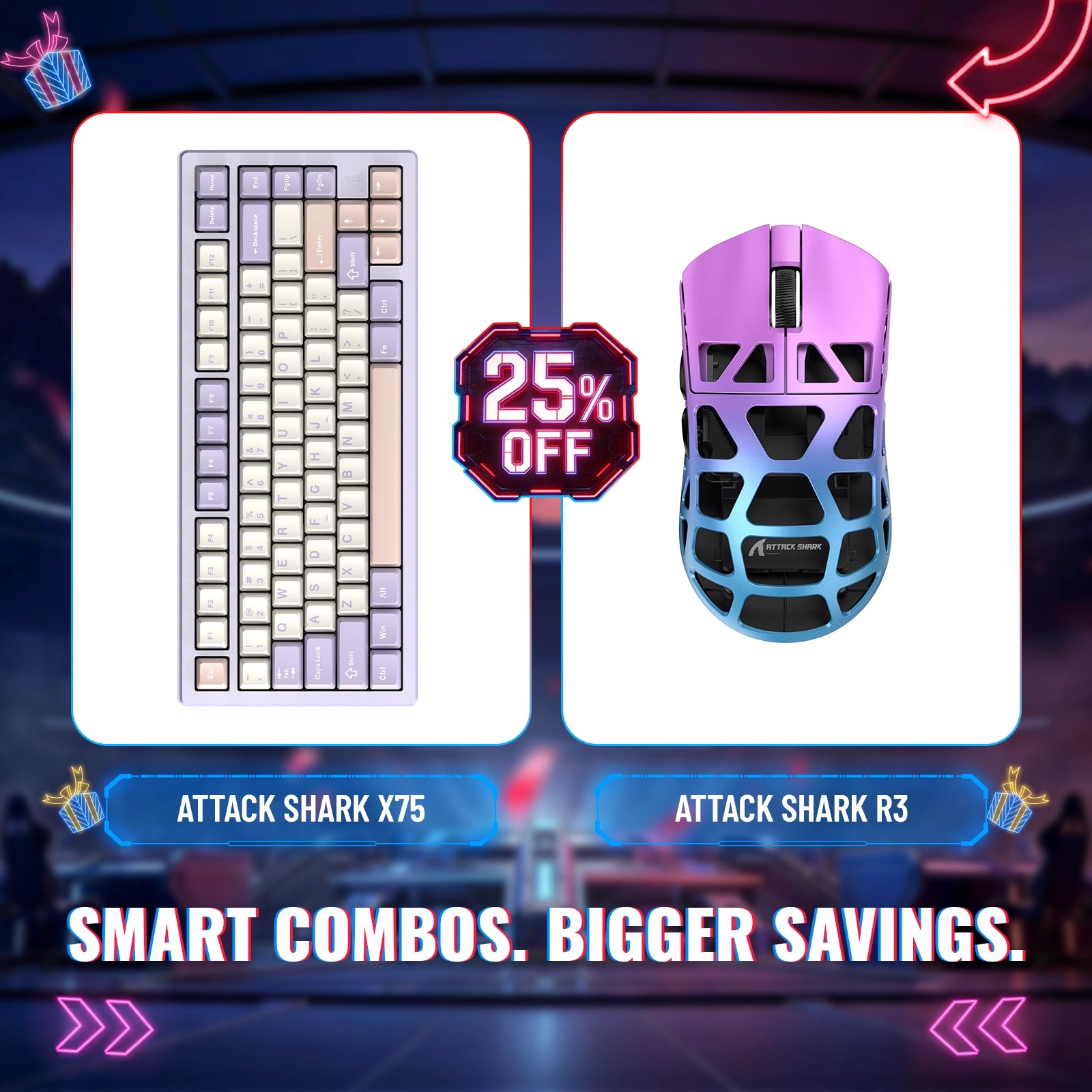 ATTACK SHARK X75 Pełna Aluminiowa Klawiatura + Mysz Gamingowa z Stopu Magnezu R3 Zestaw