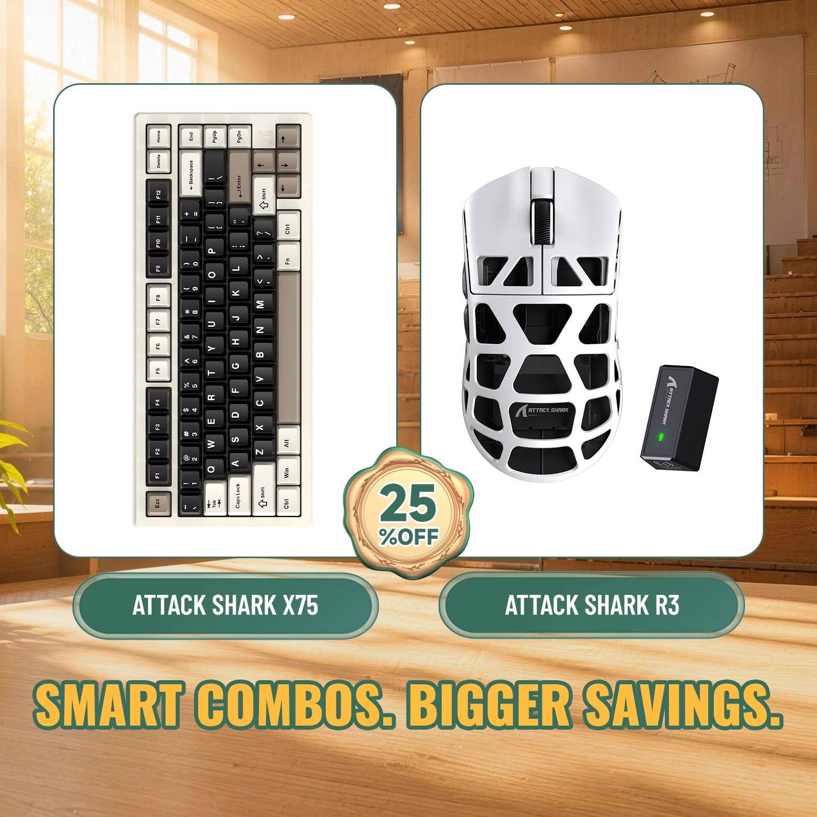 Paquete ATTACK SHARK X75 teclado de aluminio completo + ratón para juegos de aleación de magnesio R3
