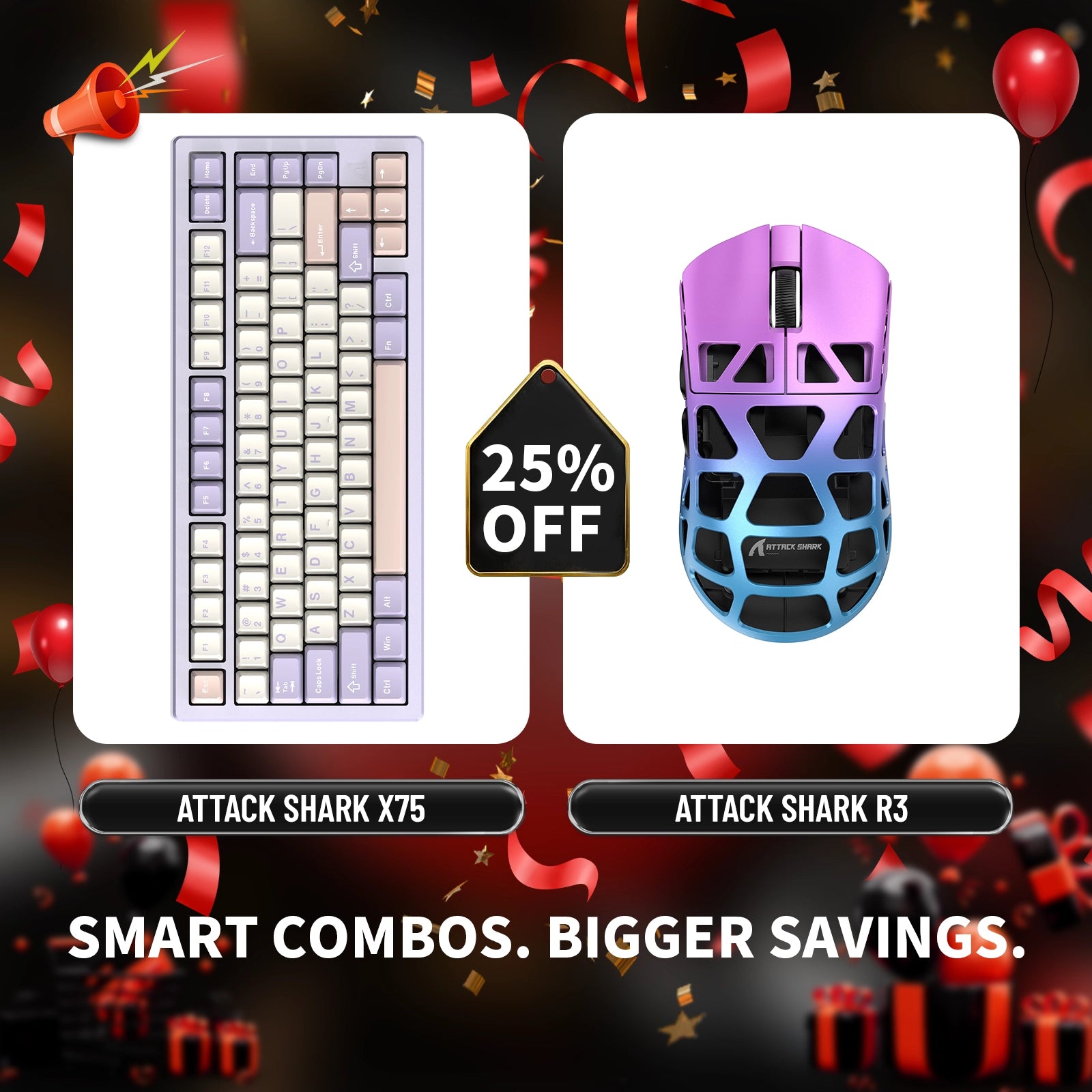 ATTACK SHARK X75 Full Aluminum Keyboard + R3 Magnesium Alloy Gaming Mouse Bundle