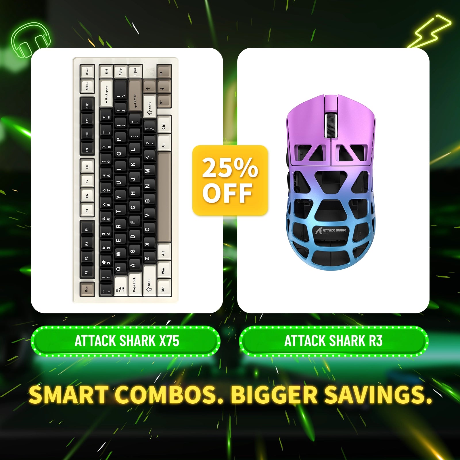 ATTACK SHARK X75 Full Aluminum Keyboard + R3 Magnesium Alloy Gaming Mouse Bundle