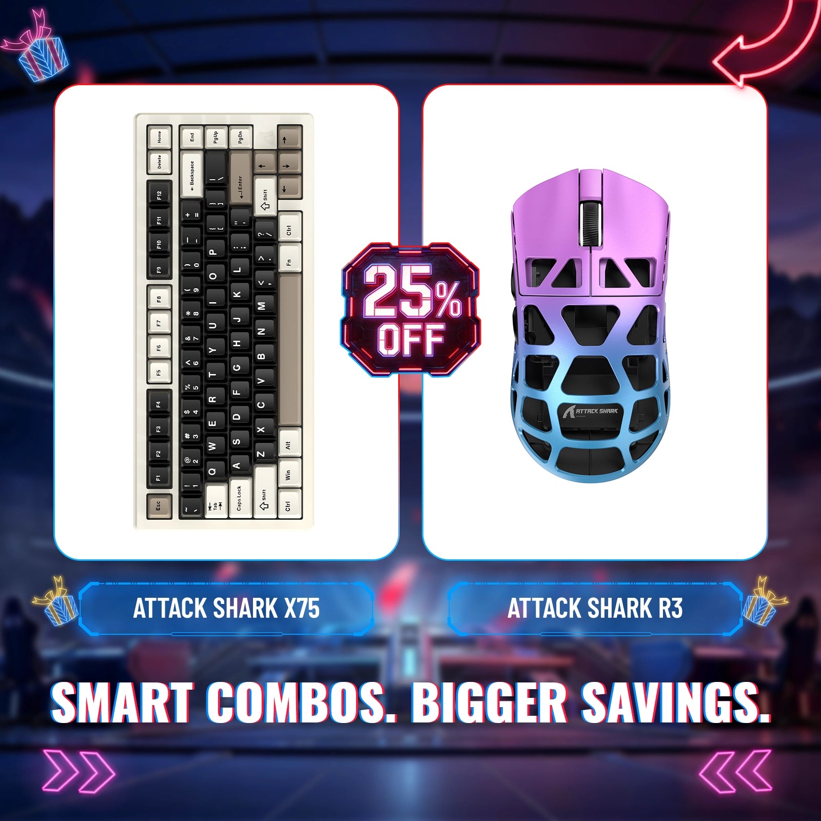 ATTACK SHARK X75 Pełna Aluminiowa Klawiatura + Mysz Gamingowa z Stopu Magnezu R3 Zestaw