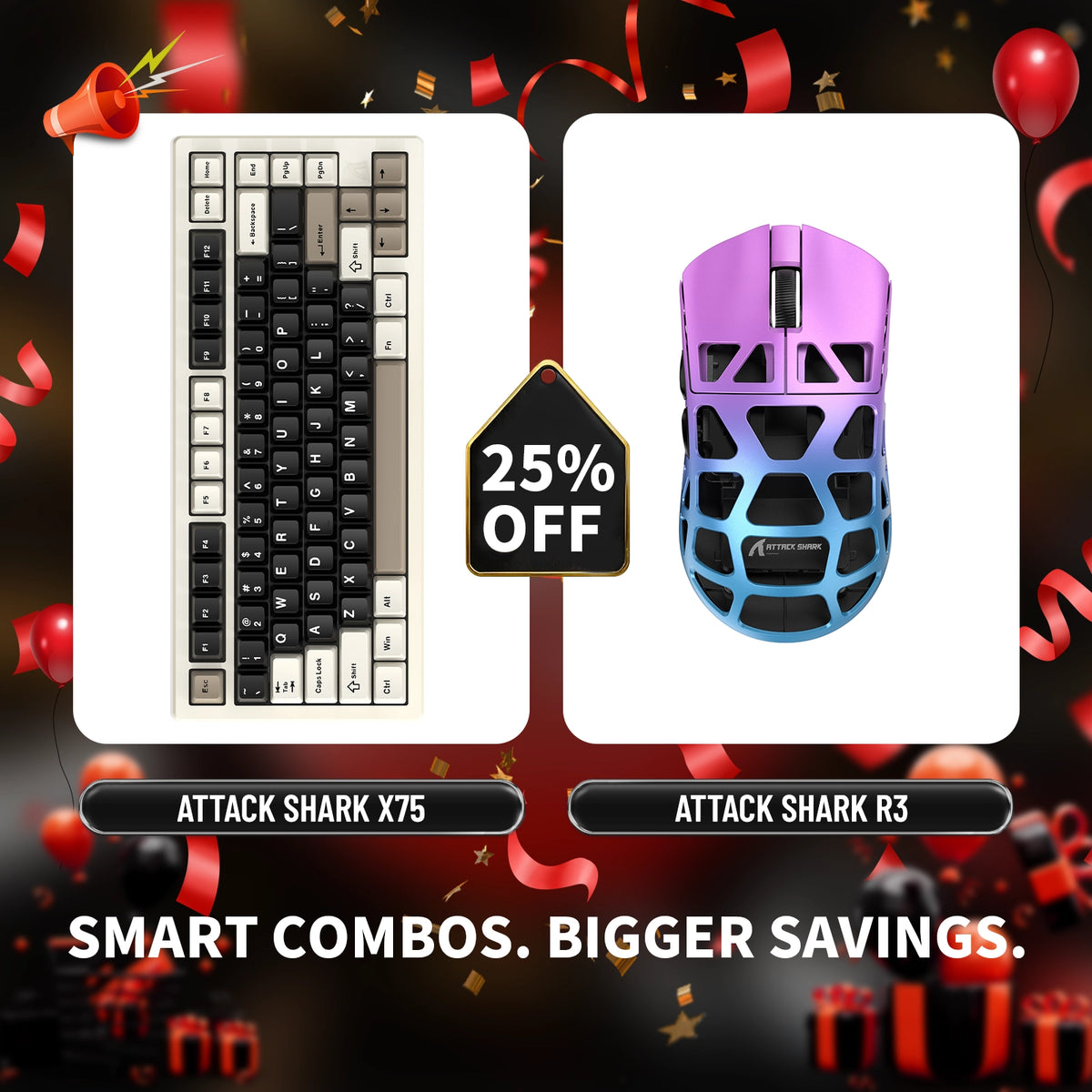 ATTACK SHARK X75 Full Aluminum Keyboard + R3 Magnesium Alloy Gaming Mo