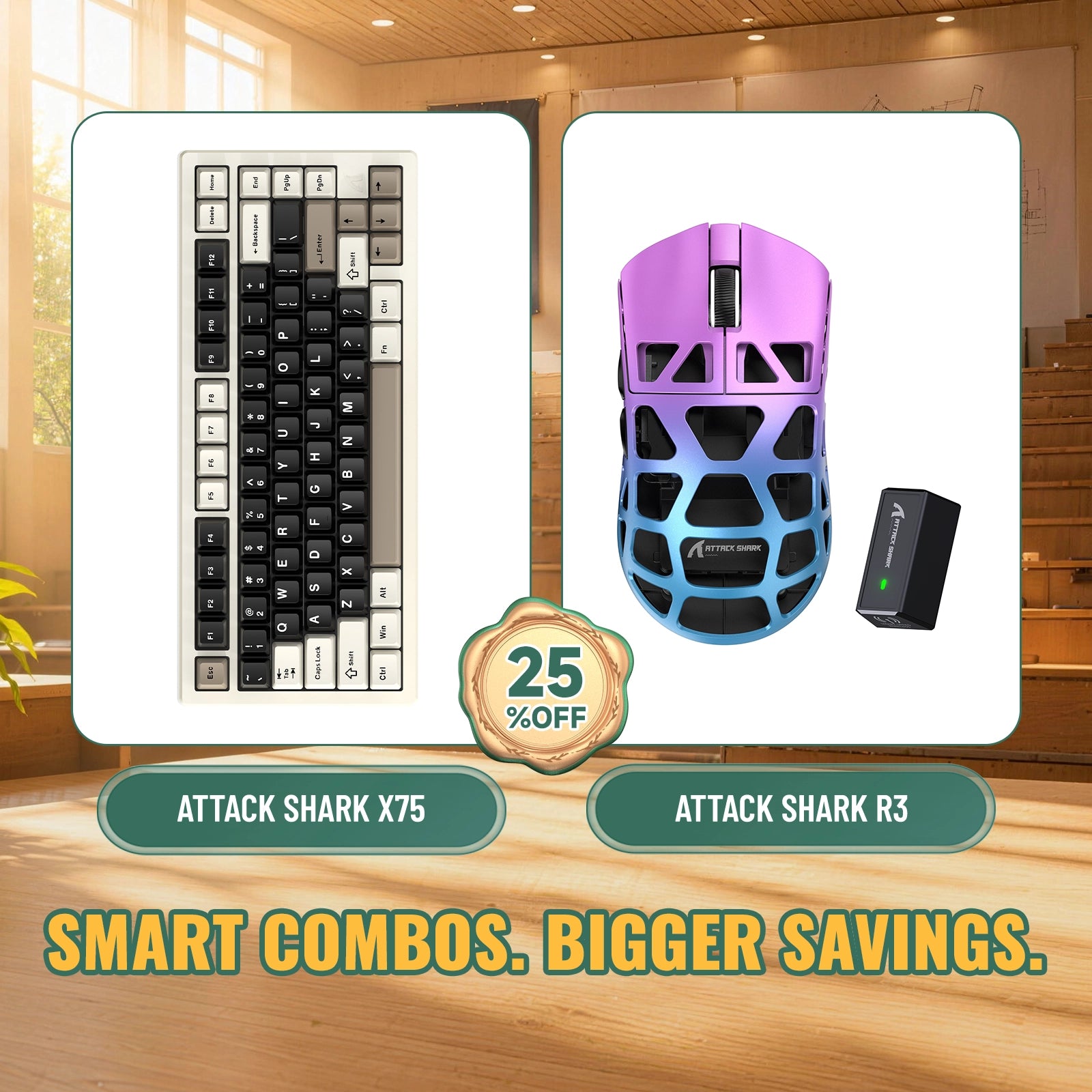 Paquete ATTACK SHARK X75 teclado de aluminio completo + ratón para juegos de aleación de magnesio R3