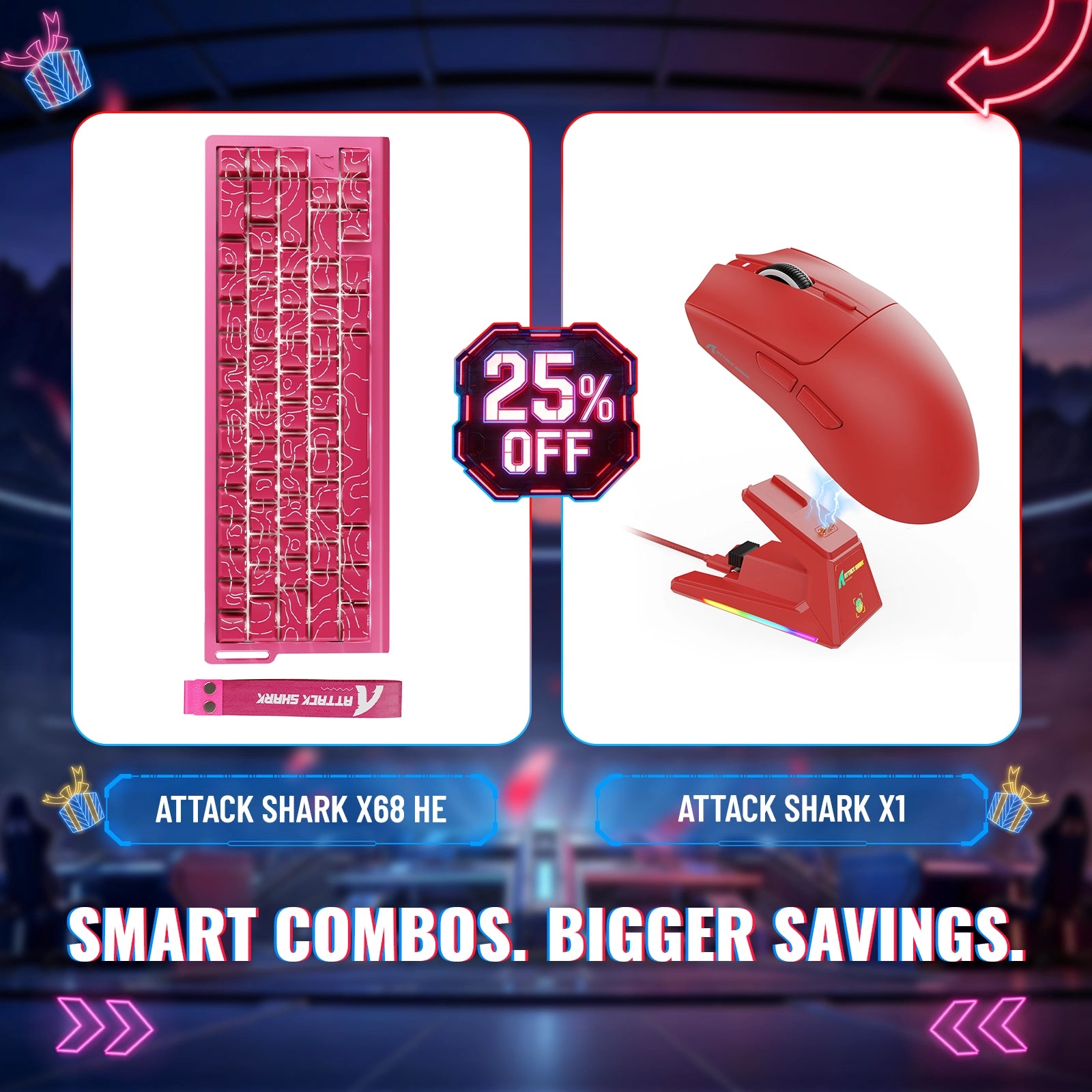 ATTACK SHARK X68HE 래피드 트리거 키보드 + X1 무선 게이밍 마우스 번들