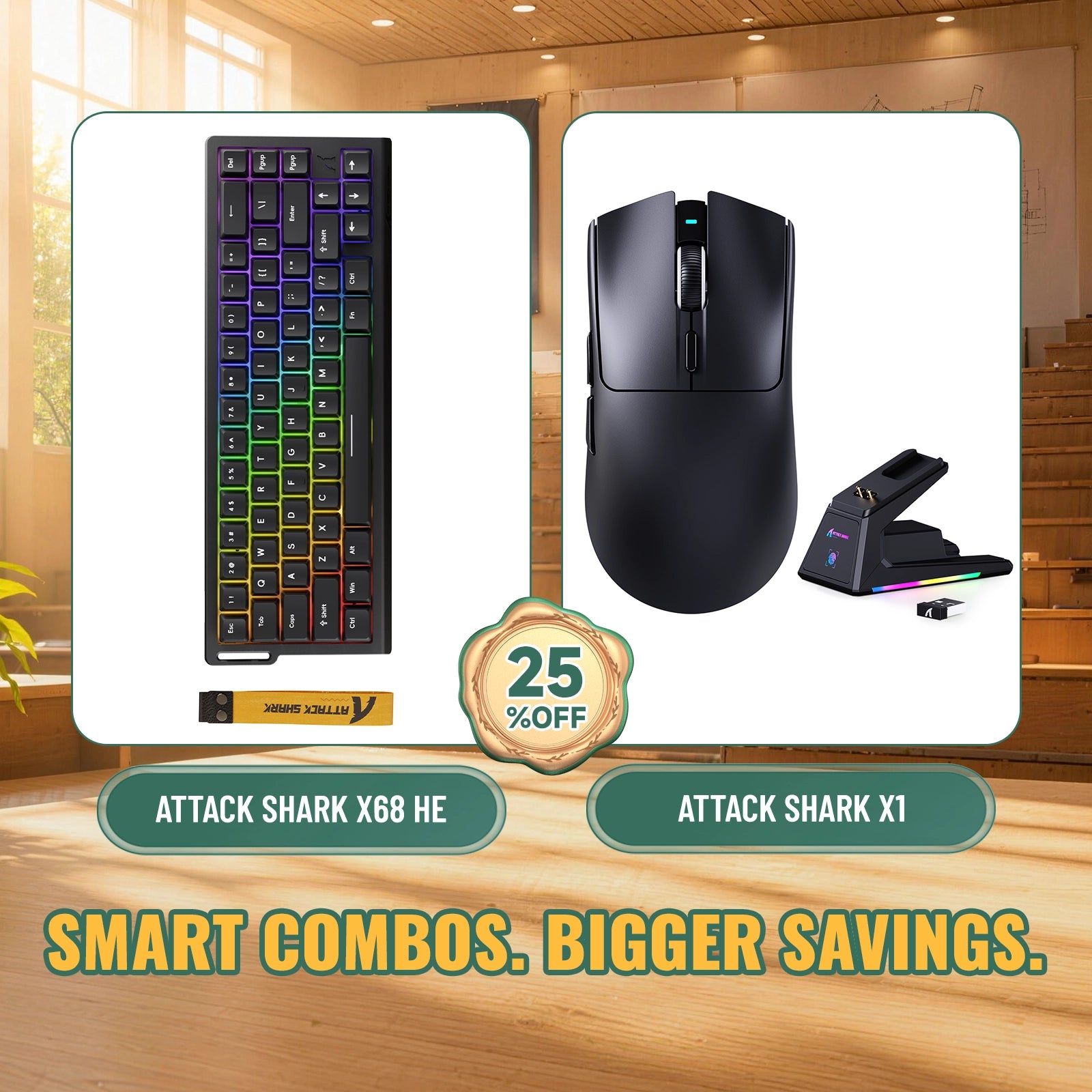 Paquete ATTACK SHARK X68HE teclado Rapid Trigger + ratón para juegos inalámbrico X1