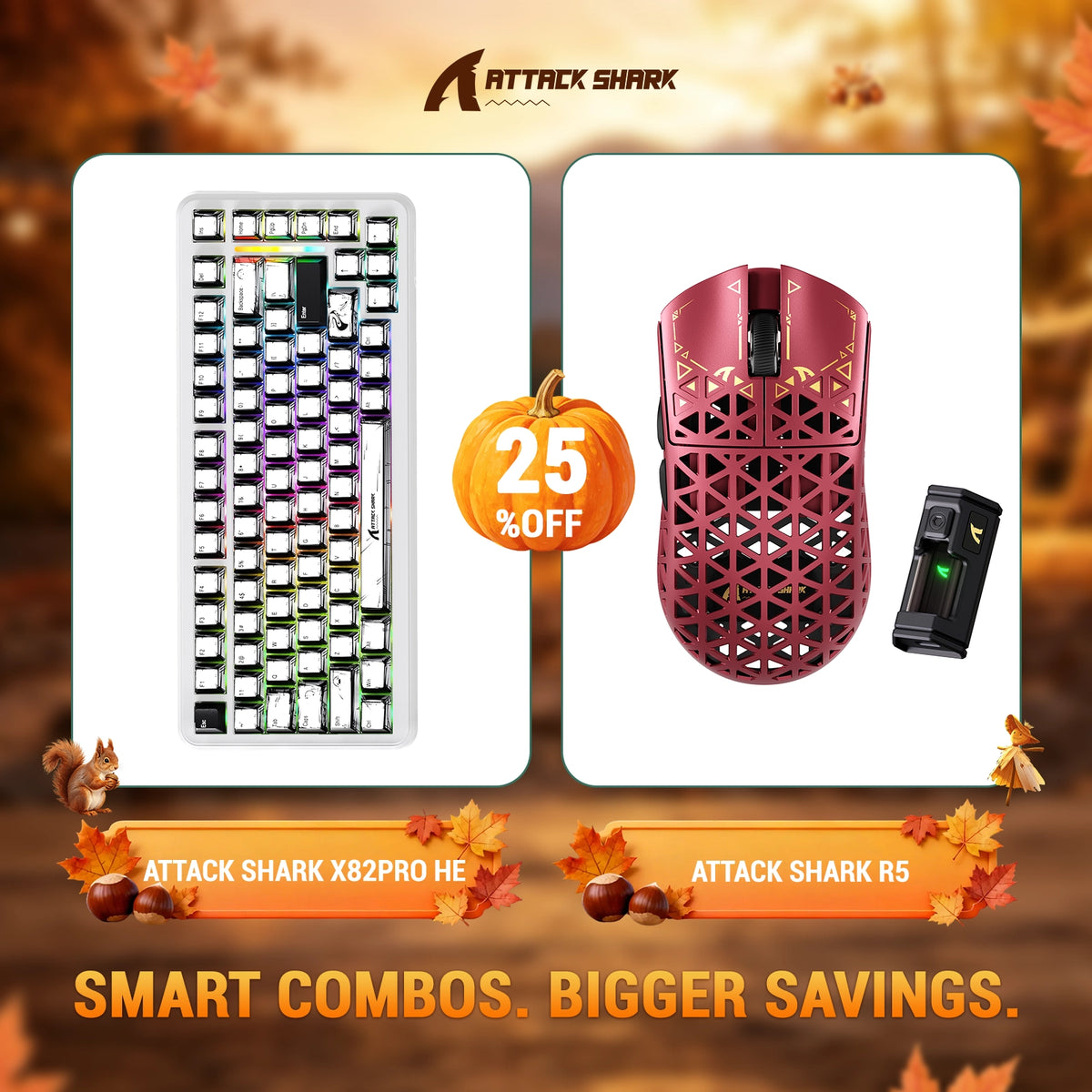 ATTACK SHARK X82 PRO HE Rapid Trigger Keyboard + R5 Carbon Fiber Wireless Gaming Mouse Bundle