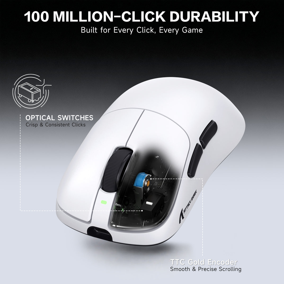 ATTACK SHARK V2 AIR PAW3955MAX Ergonomic Wireless Gaming Mouse