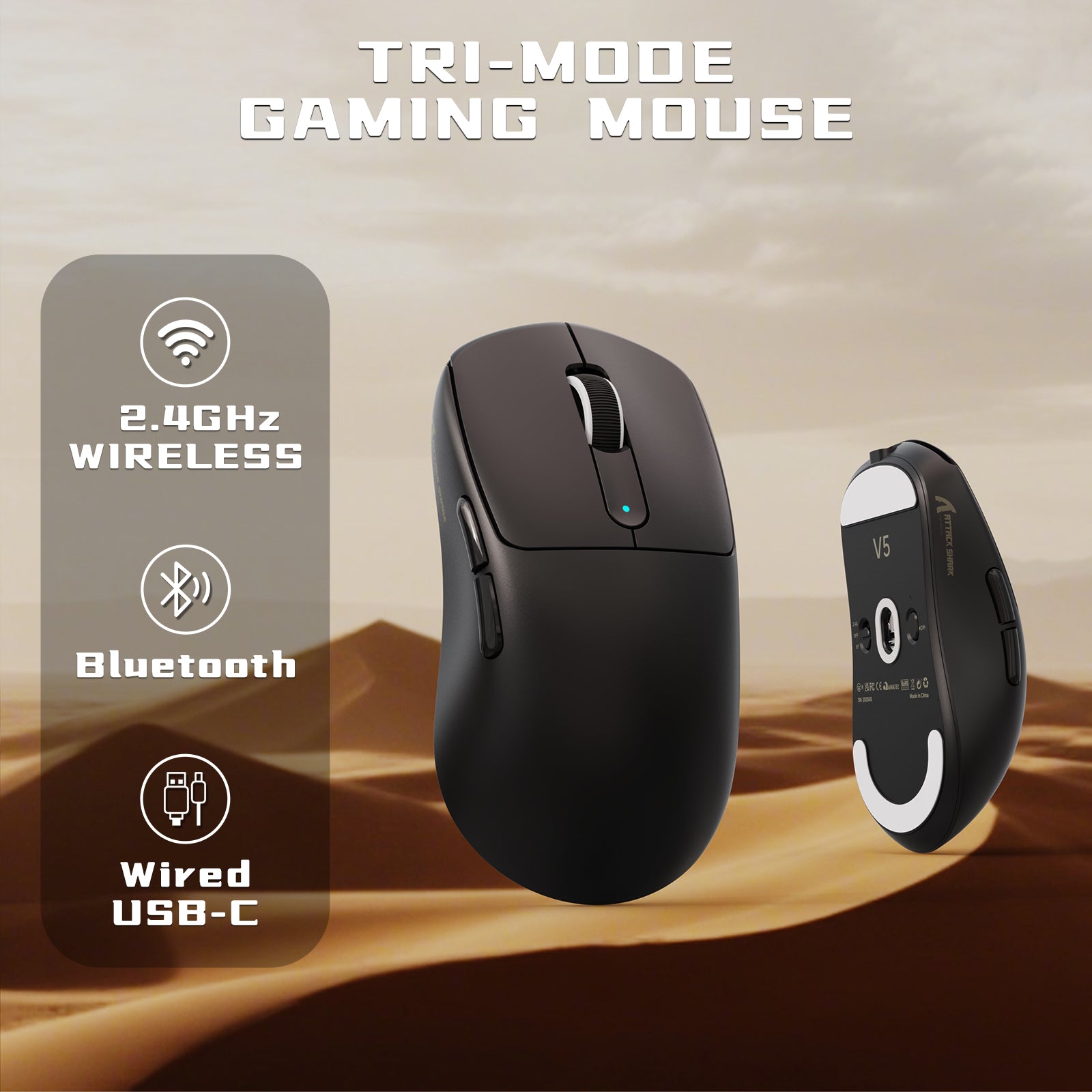 ATTACK SHARK V5 8KHz Wireless PAW3950MAX Gaming Mouse with C06 Ultra Cable
