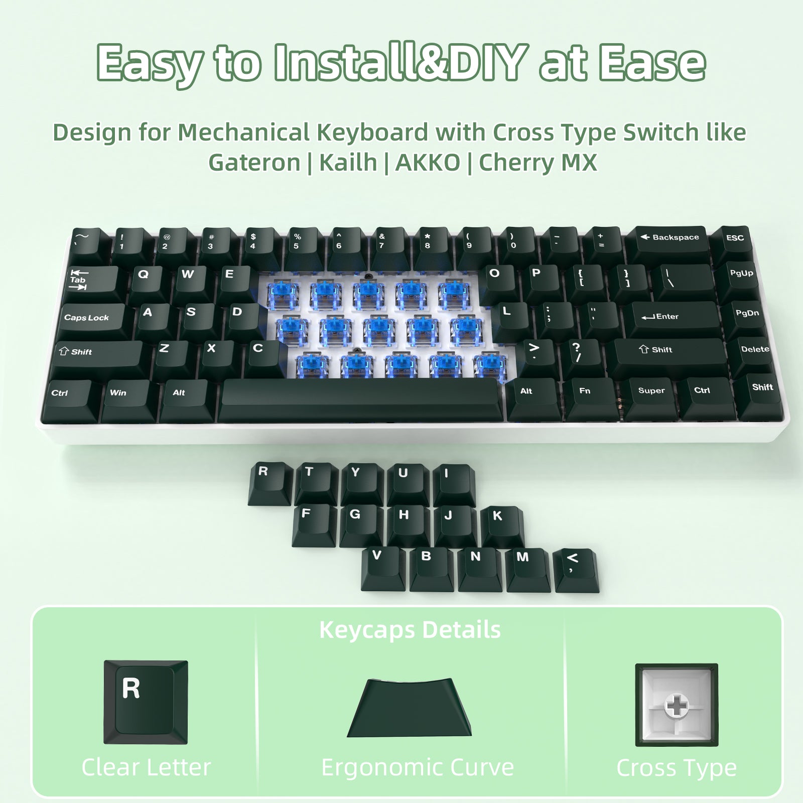 Black and gold PBT keycap set designed for easy installation on mechanical keyboards.