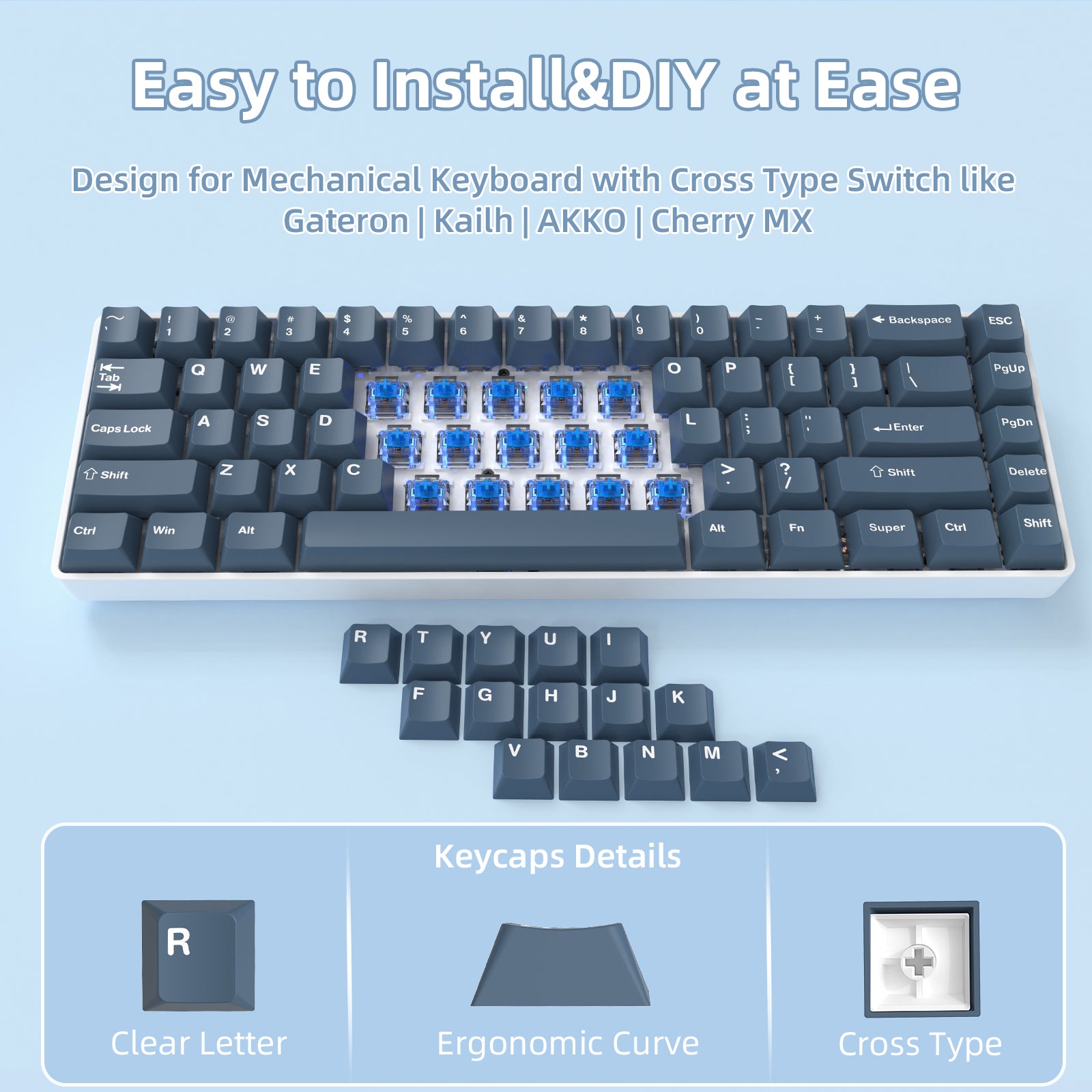 Black and gold ergonomic PBT keycap set for easy installation on mechanical keyboards