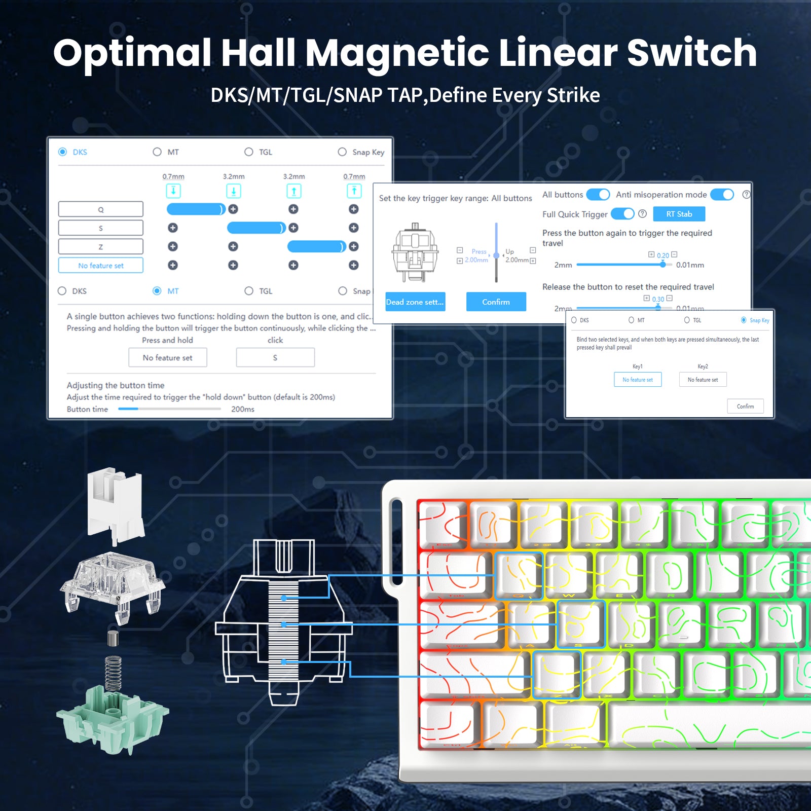 ATTACK SHARK X68 HE Rapid Trigger Keyboard Magnetic Switch with C01PRO Coiled Cable