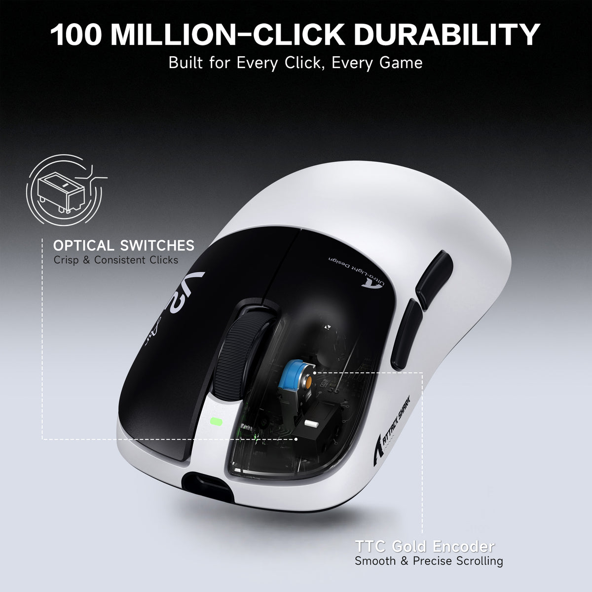 ATTACK SHARK V2 AIR PAW3955MAX Ergonomic Wireless Gaming Mouse