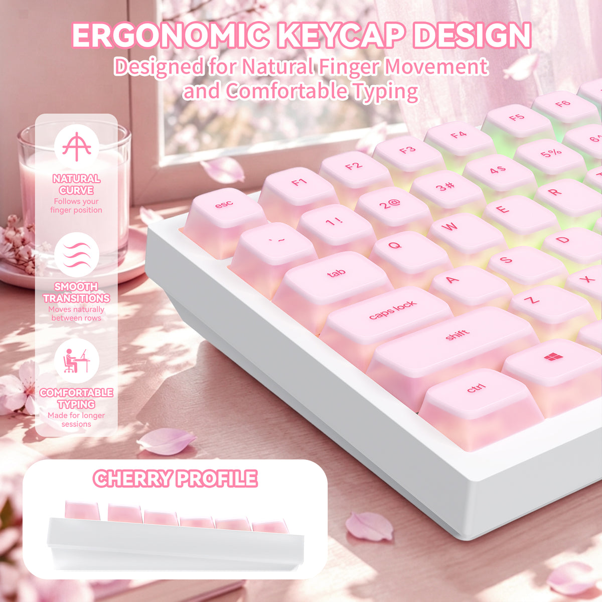ATTACK SHARK SK01 113 Keys Silicone Keycap Set, Cherry Profile, ANSI, Pink