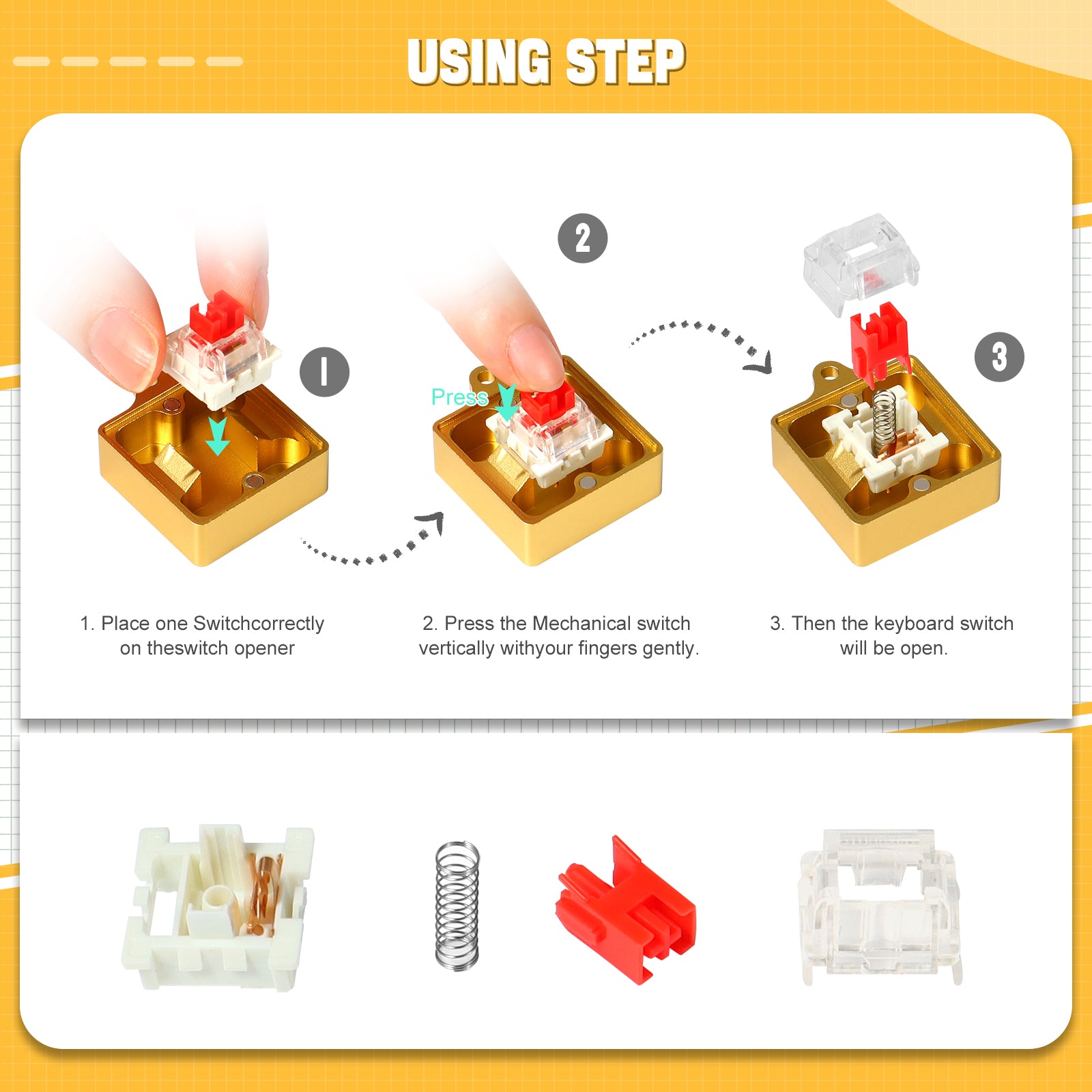 Instructions for using the switch opener kit on Cherry MX switches