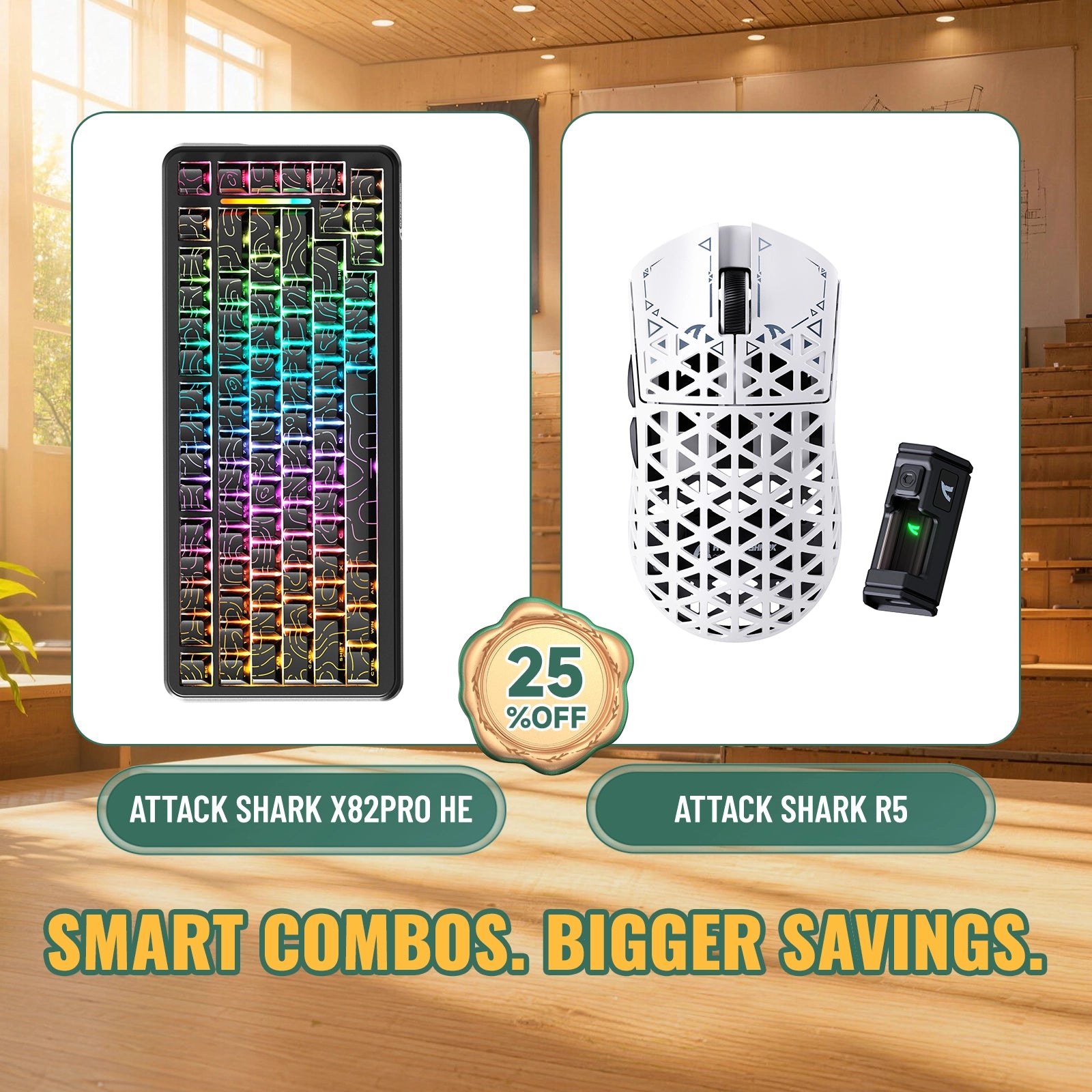 Paquete ATTACK SHARK X82PRO HE teclado Rapid Trigger + ratón para juegos inalámbrico de fibra de carbono R5