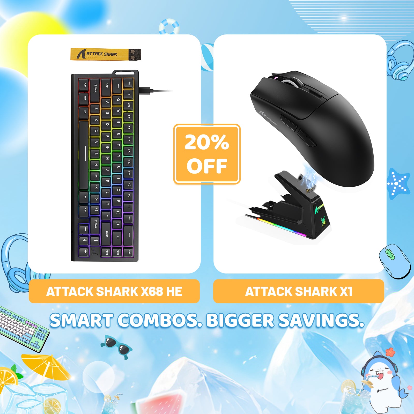 ATTACK SHARK X68HE Rapid Trigger Keyboard + X1 Wireless Gaming Mouse Bundle