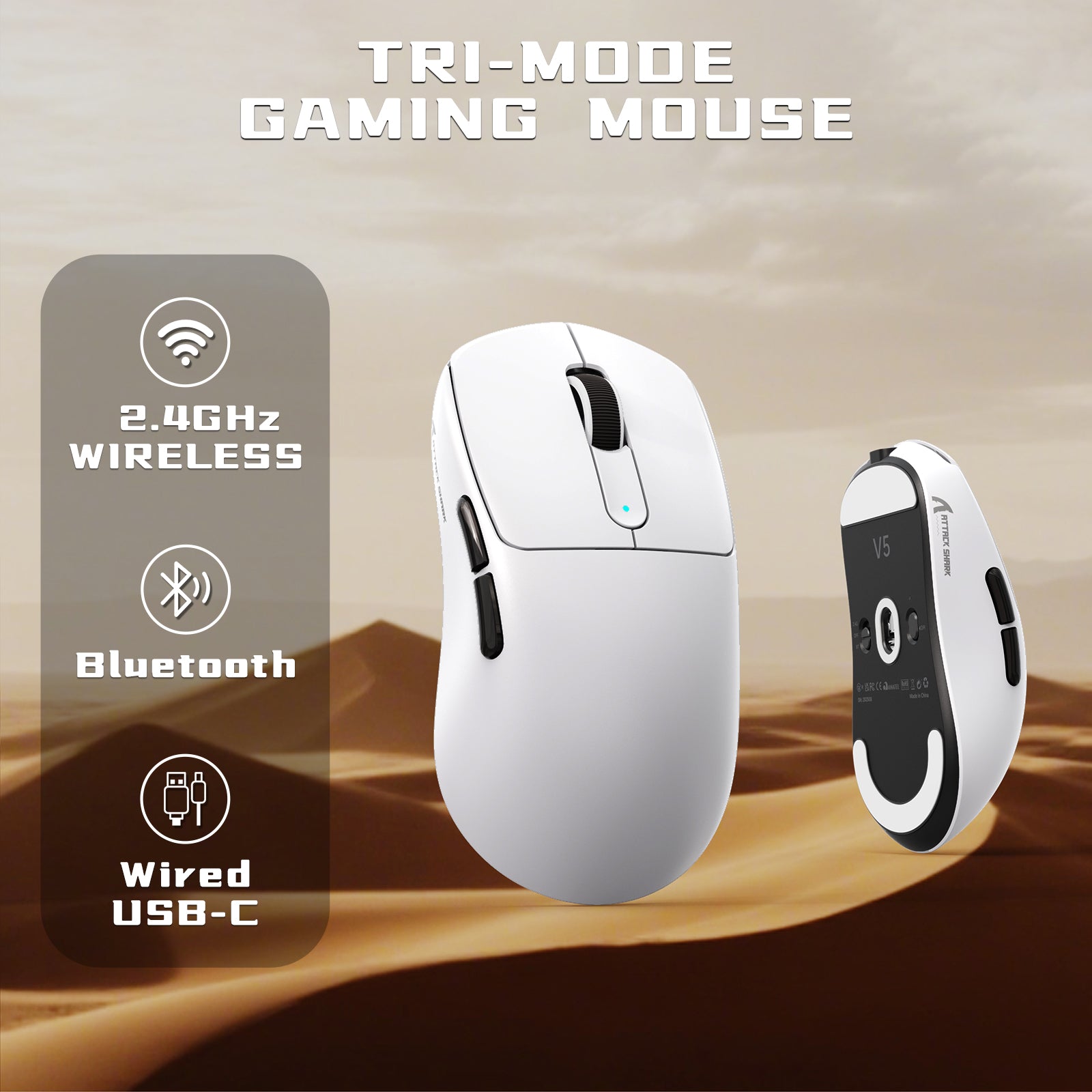 ATTACK SHARK V5 8KHz Wireless PAW3950MAX Gaming Mouse with C06 Ultra Cable